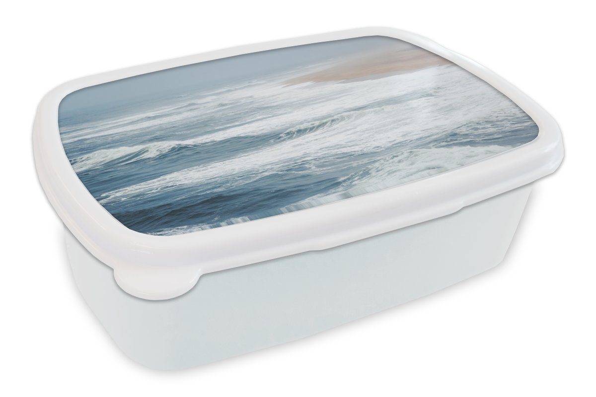MuchoWow Lunchbox Wasser - Meer - Wellen - Strand, Kunststoff, (2-tlg), Brotbox für Kinder und Erwachsene, Brotdose, für Jungs und Mädchen weiß