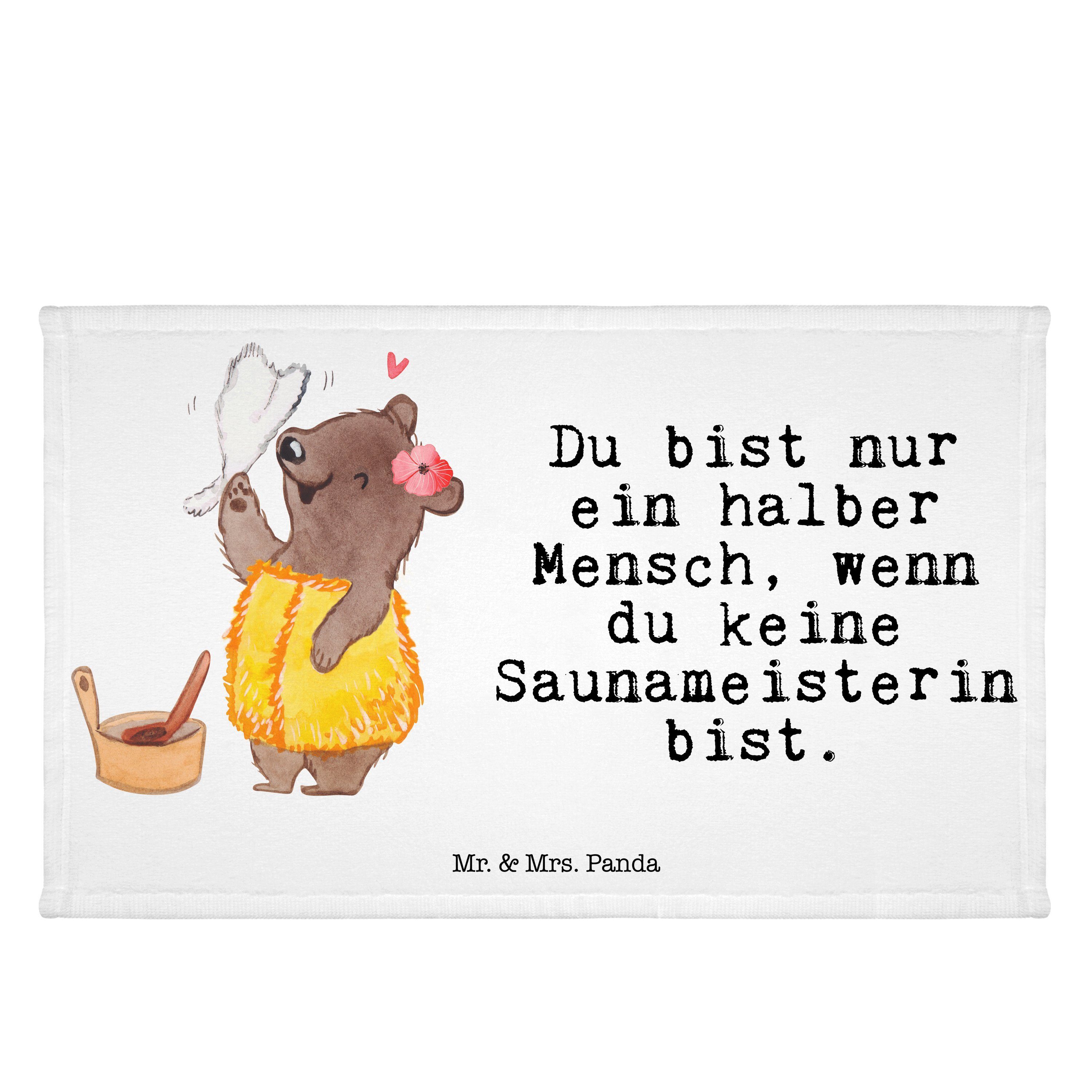 Mr. & Mrs. Panda Handtuch Saunameisterin mit Herz - Weiß - Geschenk, Abschied, Firma, Reisehand, (1-St)