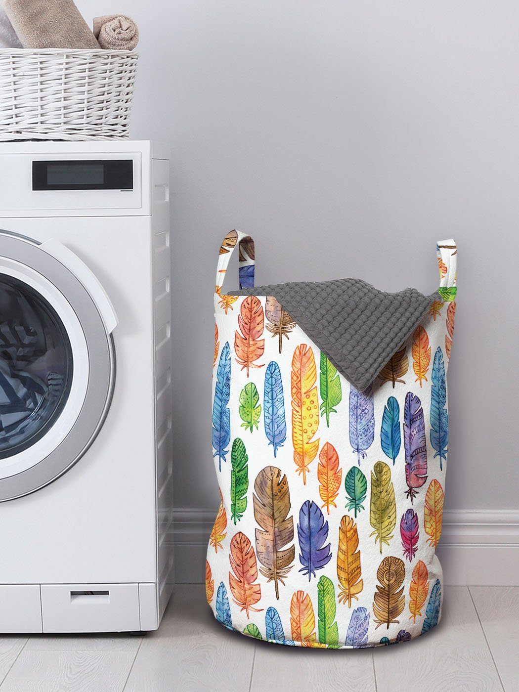 Gefieder Waschsalons, Kordelzugverschluss für Griffen Wäschesäckchen Abakuhaus Wäschekorb mit Aquarell-Art-Kunstdruck