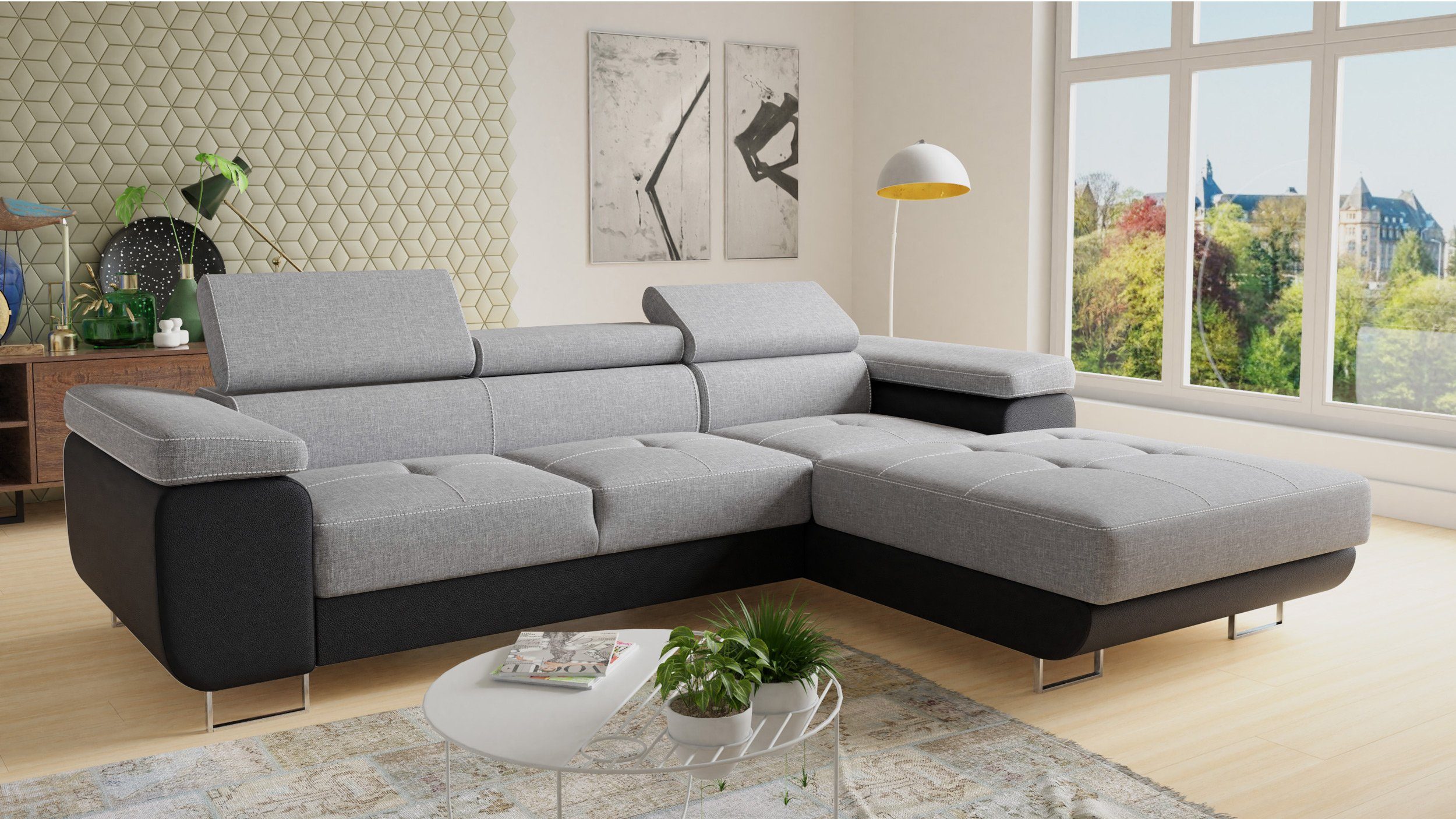 Sofnet Ecksofa Divo, mit Schlaffunktion und Bettkasten, Schlafsofa mit einstellbare Kopfstützen - Wohnlandschaft