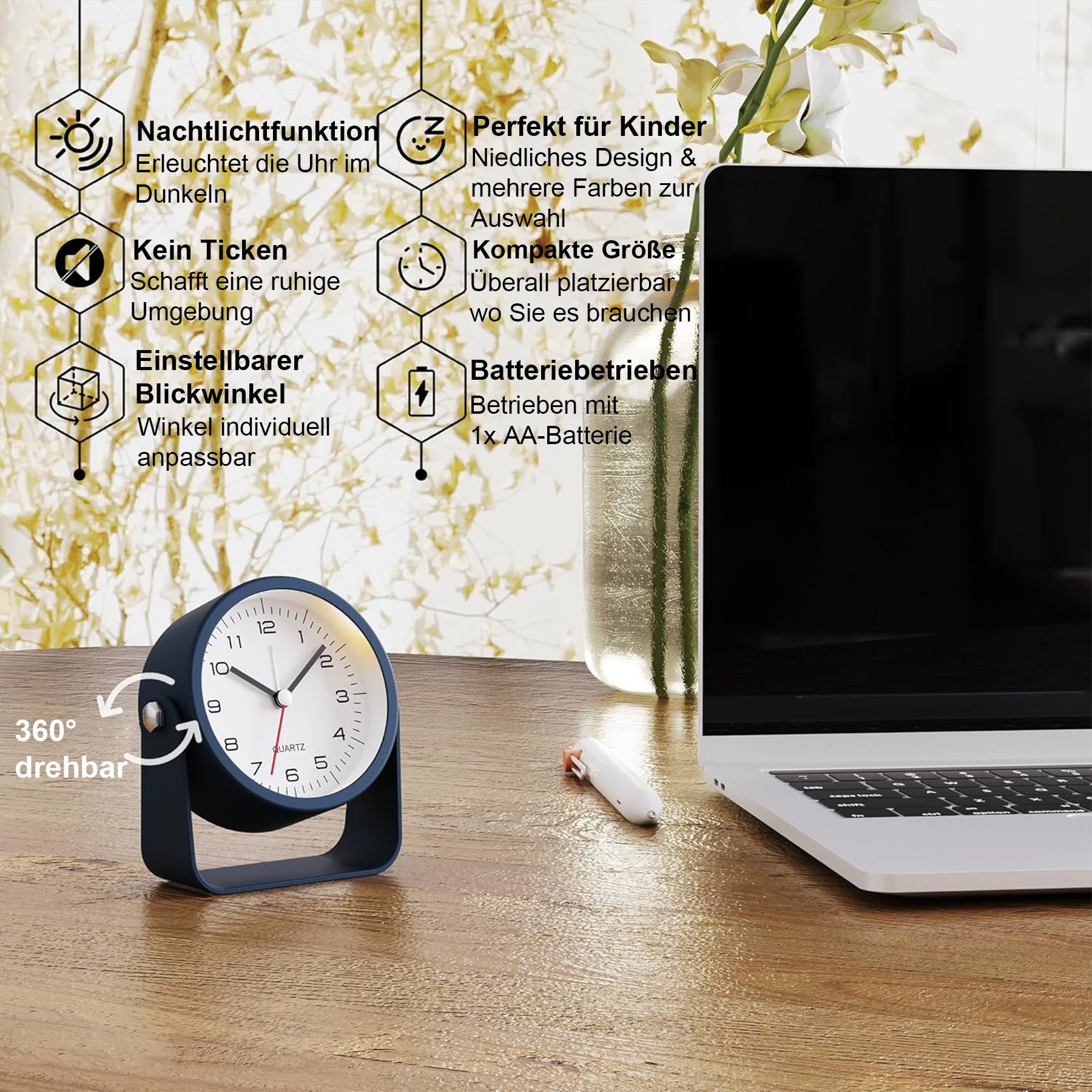 Senmudi Wecker Rund Wecker,Super Silent Non günstig online kaufen