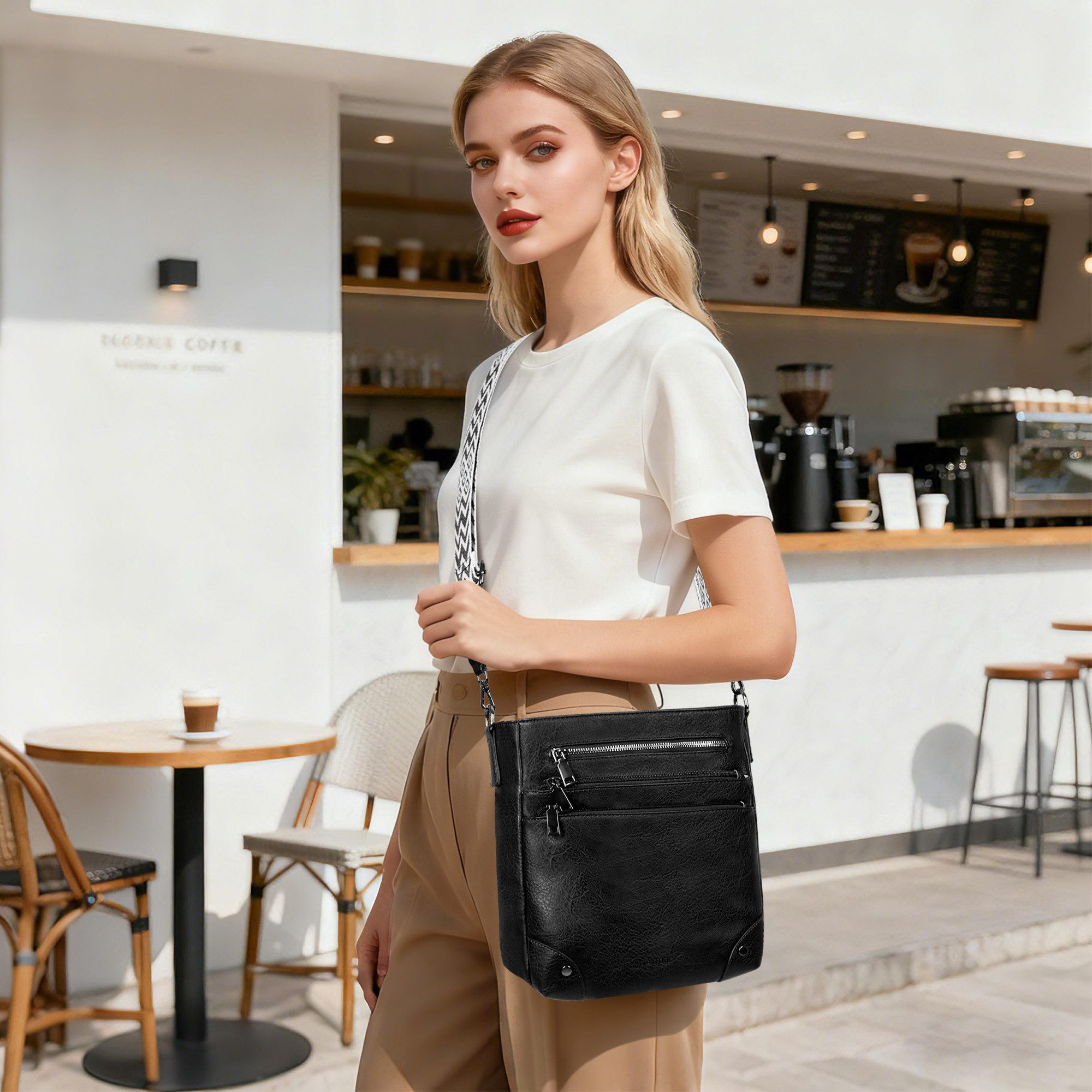 TAN.TOMI Umhängetasche Damen Mittelgroß Schultertasche Mehrere Taschen Crossbody Bag, Mit Verstellbarem Gurt für Schule Arbeit Reisen Ausflug Einkauf