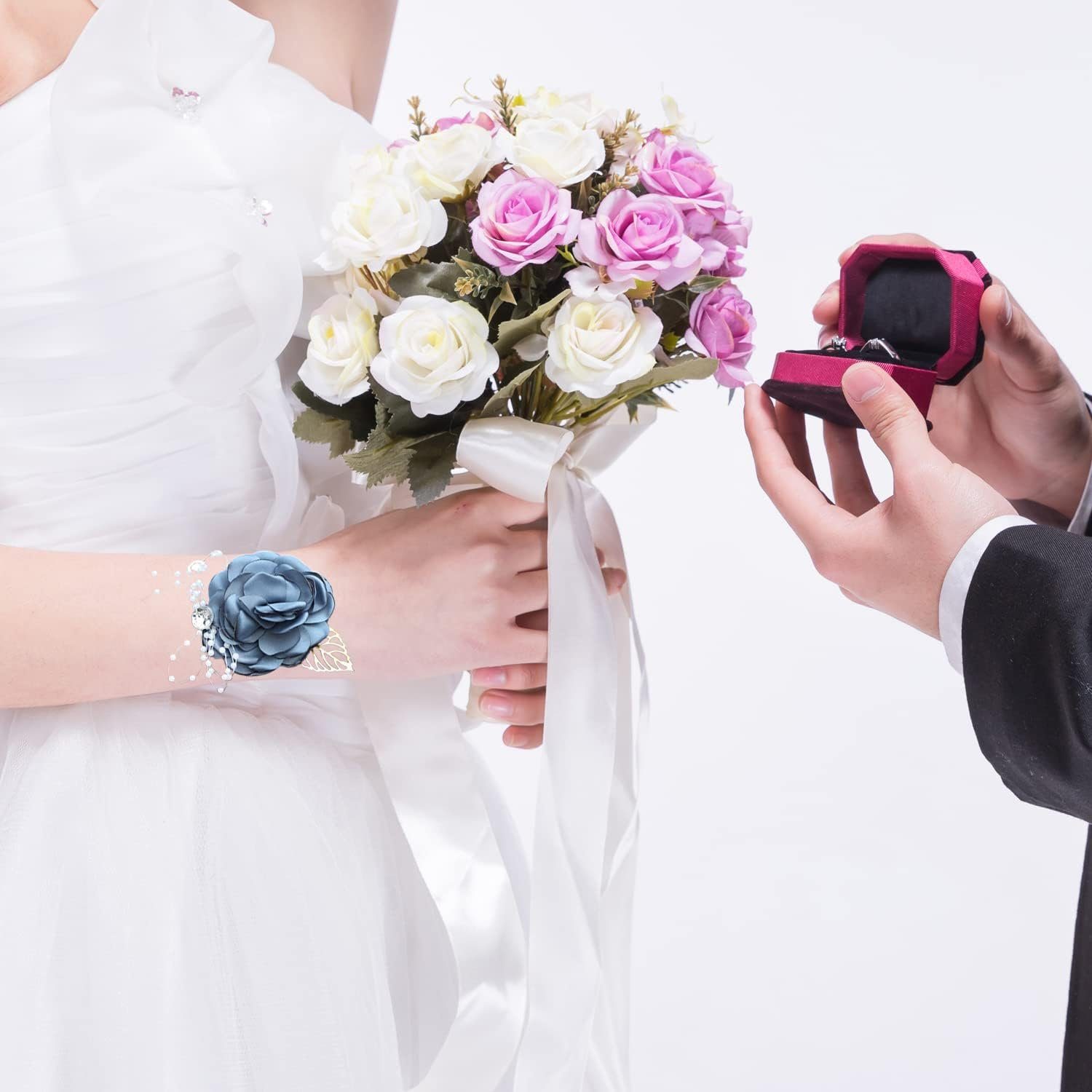 Handgelenk Korsett Hochzeit blau Blume Rose und Brautjungfer und WaKuKa Mann Ansteckblüte Frau