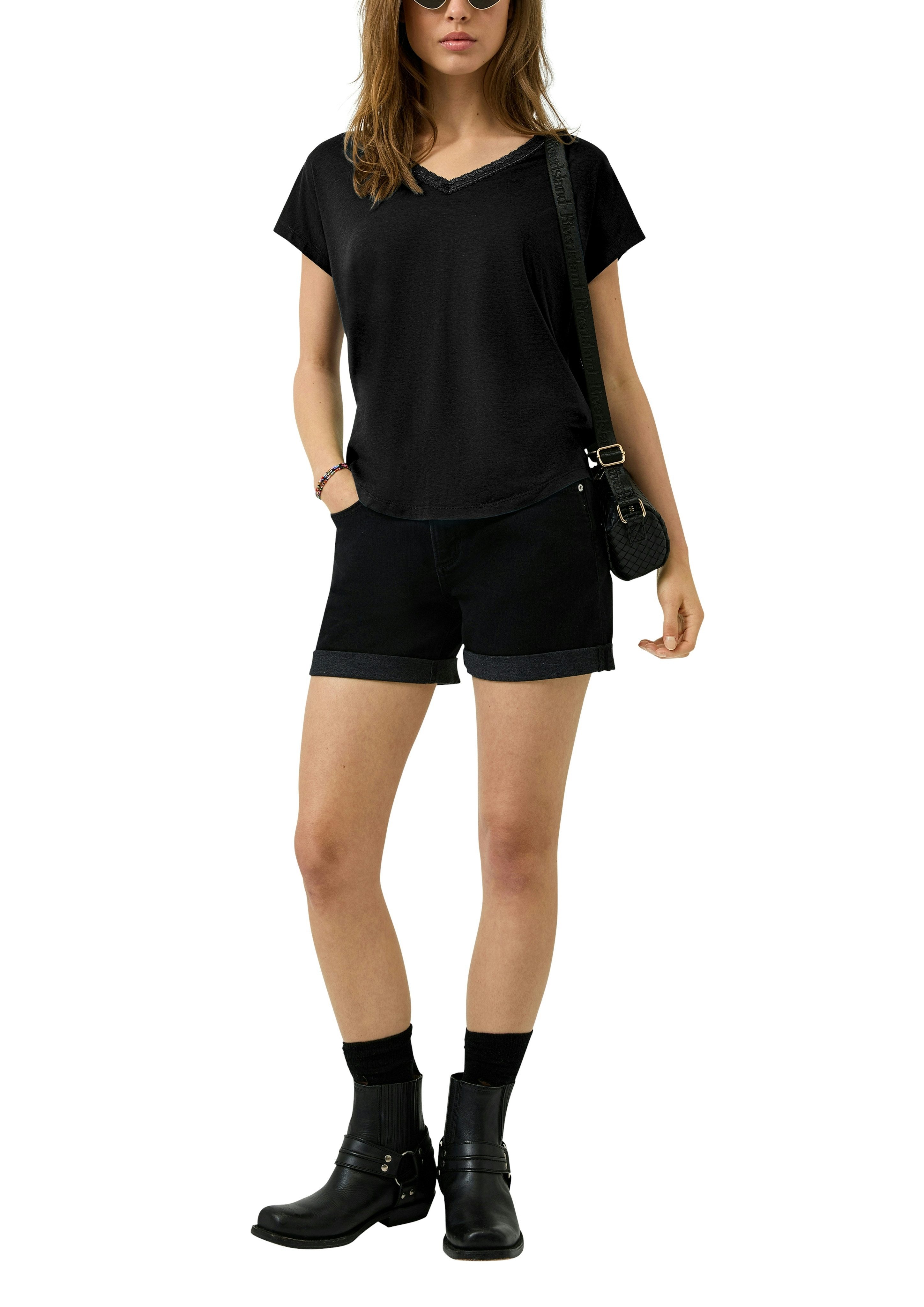 QS Kurzarmshirt mit V-Ausschnitt und Spitze – Bild 3 von 4