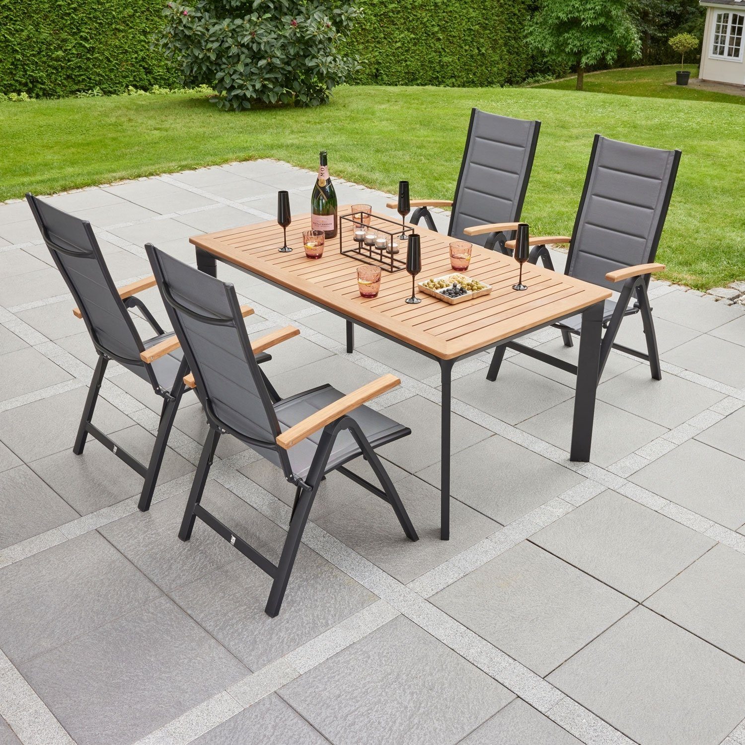 Outdoor Gartenstuhl UNICAMO, Aluminium, Schwarz, Anthrazit, klappbar, Texti günstig online kaufen