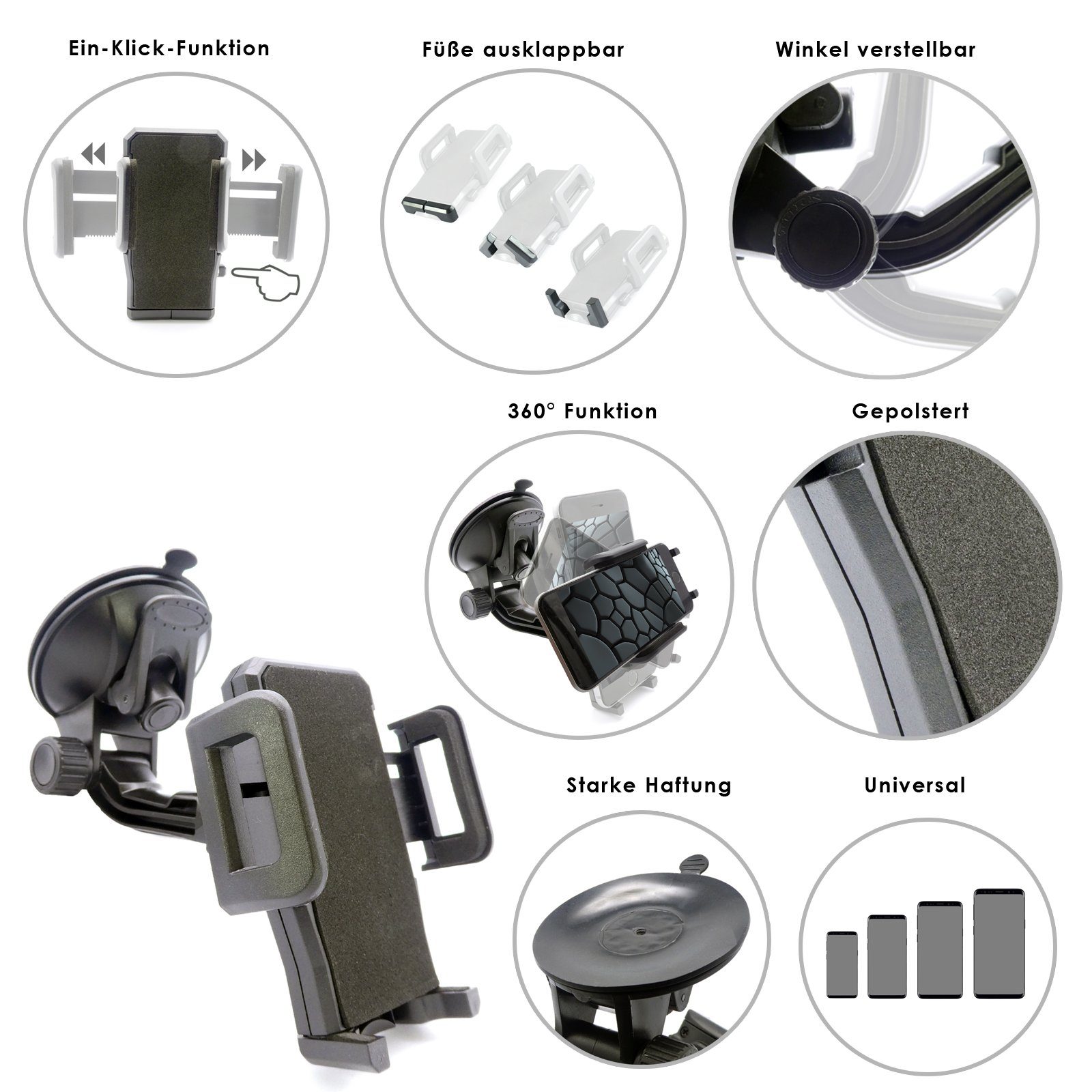 scozzi Handy-Halterung Handyhalterung Auto Saugnapf Windschutzscheibe Scheibe Handy Halter – Bild 2 von 5