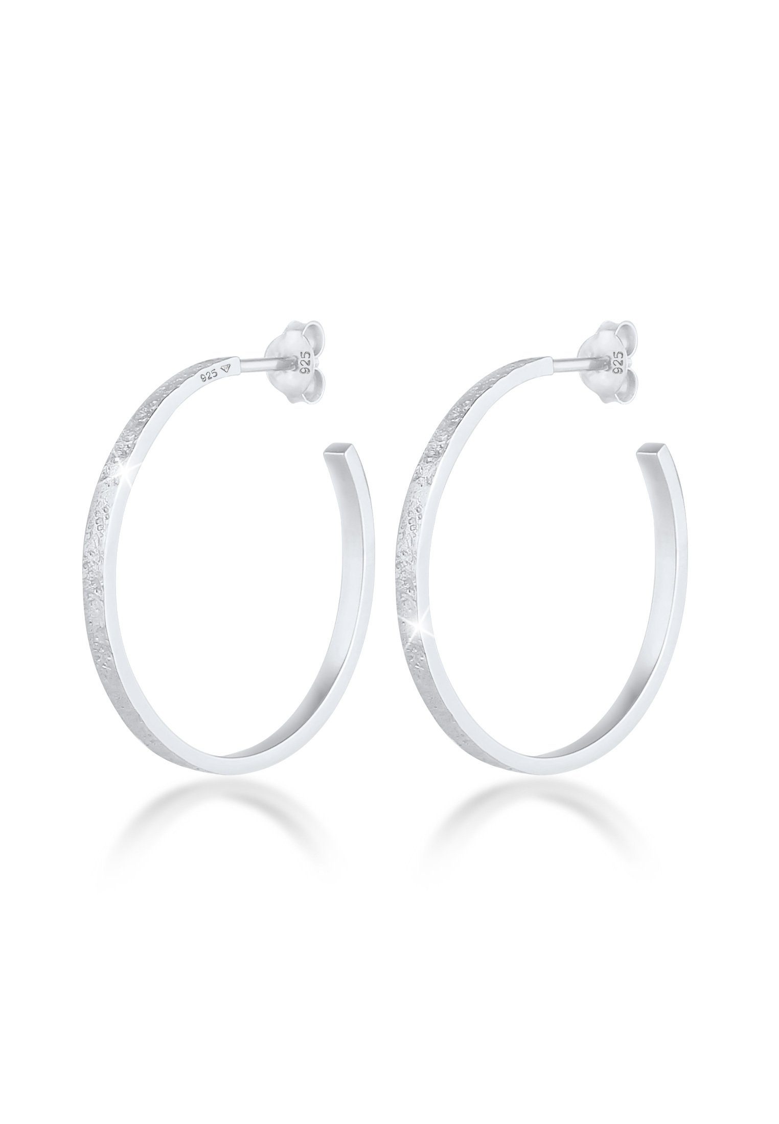 Paar Creolen Creolen Stecker Struktur Gehämmert 925 Silber