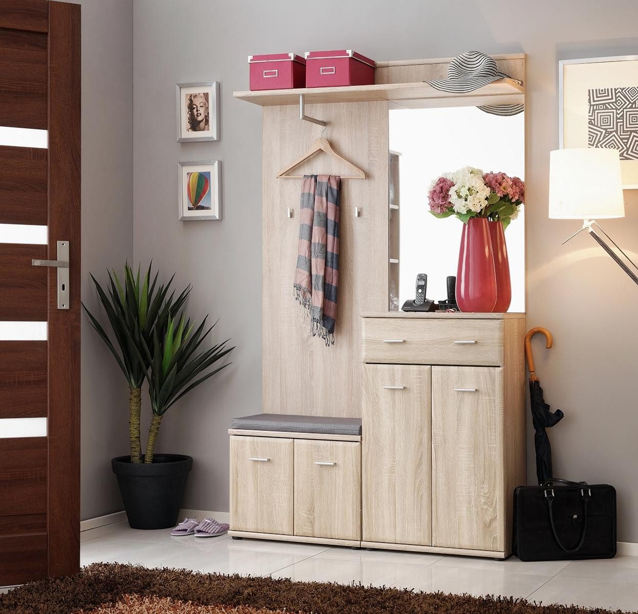JVmoebel Garderobenschrank Moderne Flurgarderobe aus Holz in edlem Braun mit Schubladen (1-St., Flurgarderobe) Made in Europa