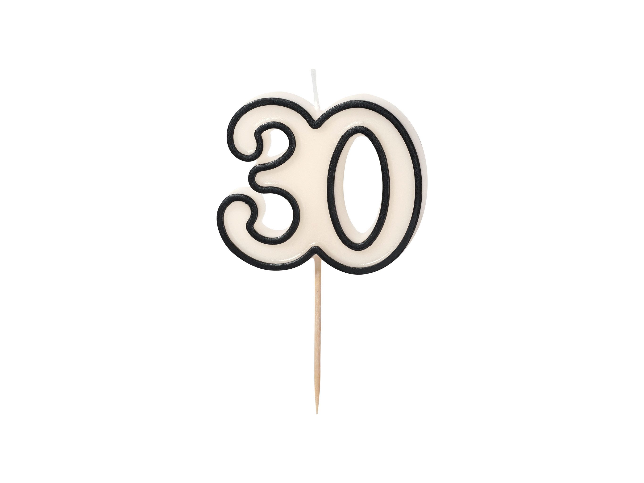 partydeco Geburtstagskerze, Geburtstagskerze Zahl 30 Zahlenkerze 5,5cm Weiß / Schwarz