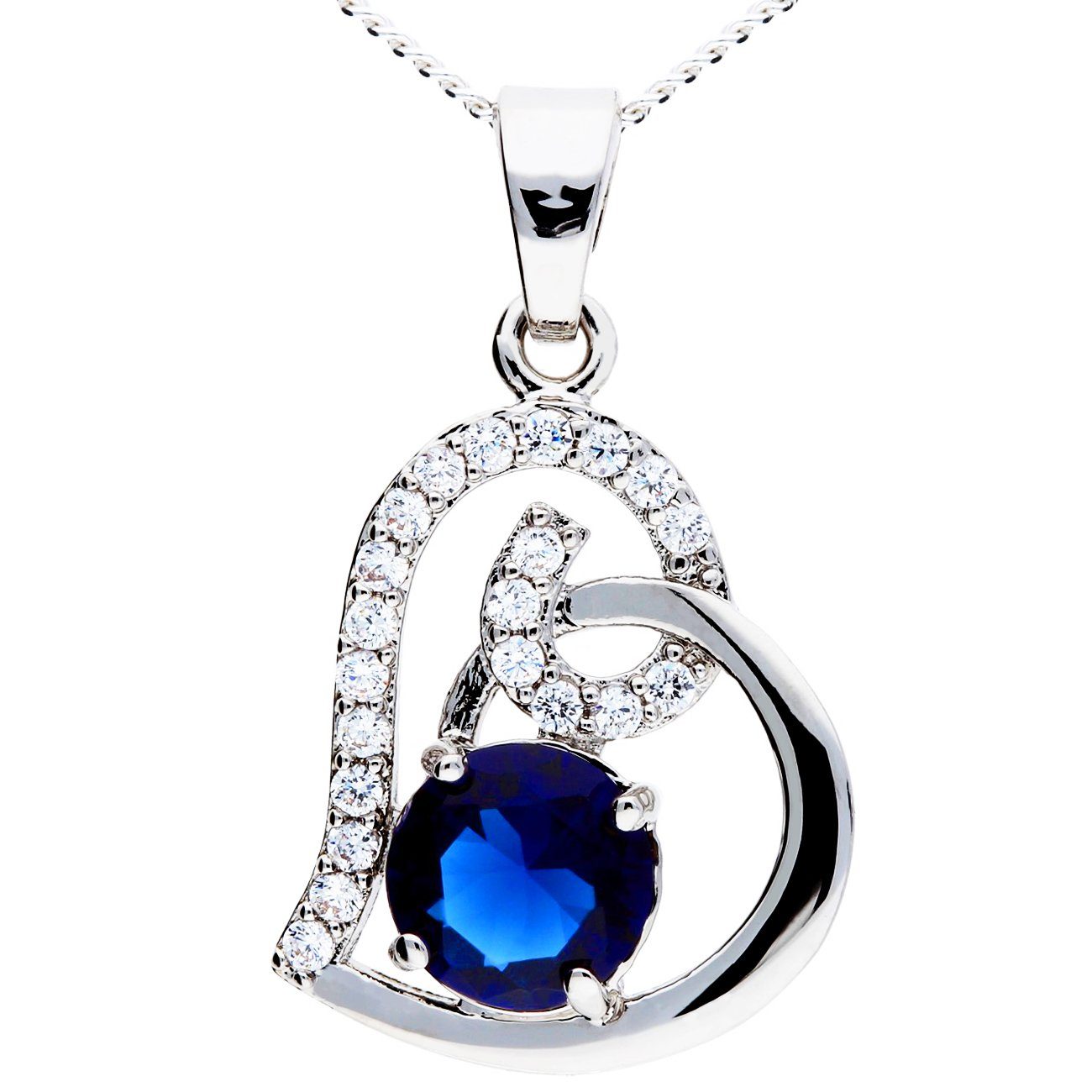 LÖB Kette mit Anhänger Kette Infinity Herz Anhänger Zirkonia Glitzer Stein Silber Saphir Blau (Geschenke für Damen Frauen Freundin Mutter Mama zum Geburtstag Muttertag Muttertagsgeschenk, Inkl. Schmuckbox), Halskette Herzanhänger Herzen Herzkette Strass Herzform Unendlich Ring