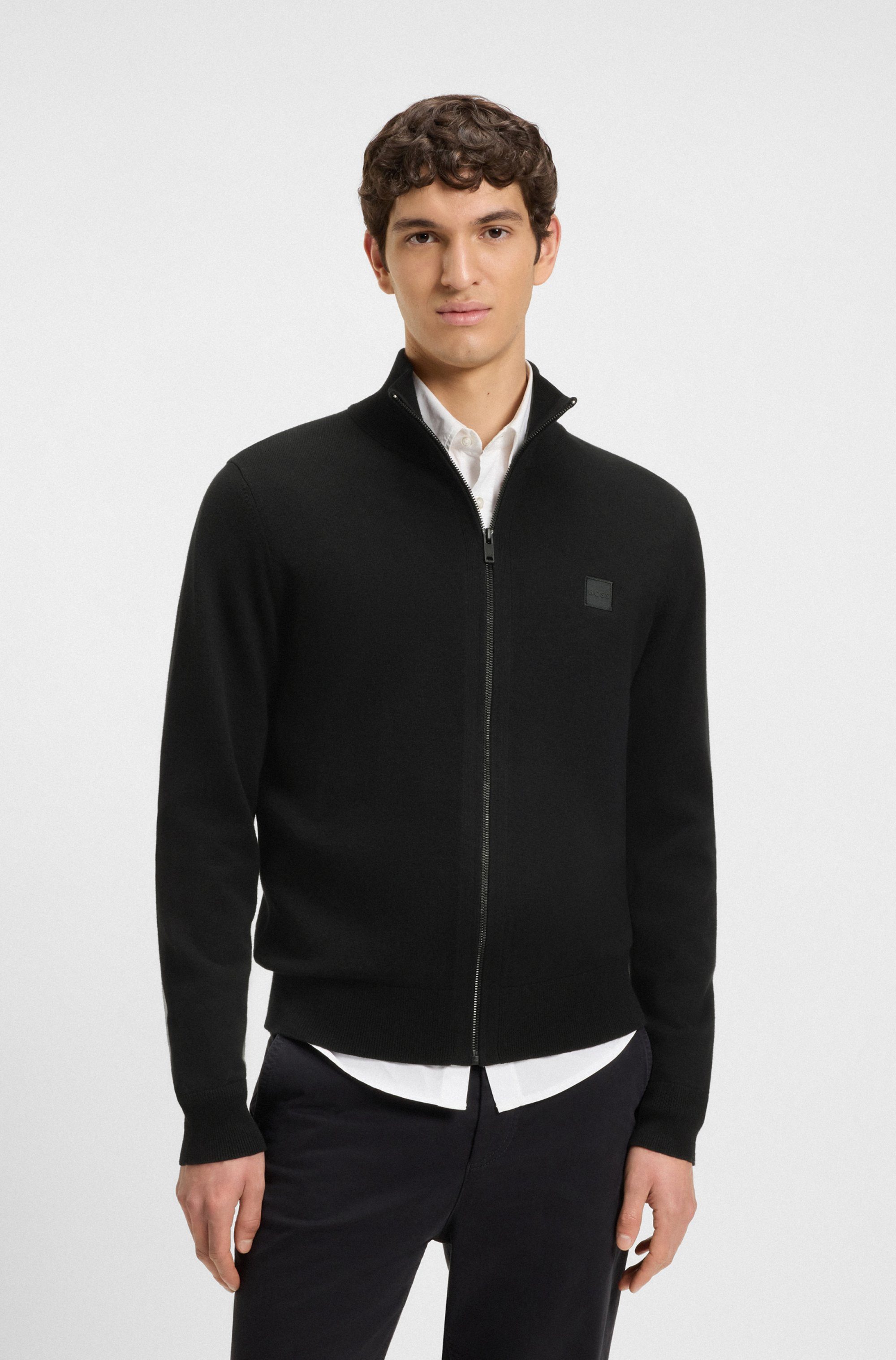 BOSS ORANGE Strickjacke Kanozip mit Reißverschluss