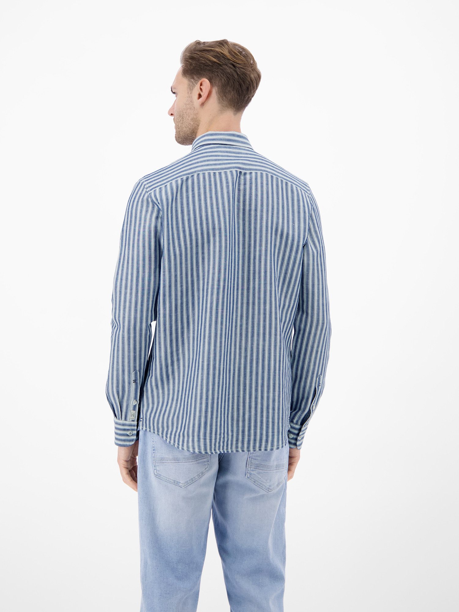 LERROS Leinenhemd Gestreiftes Langarmhemd aus Leinen-Baumwoll-Mix Gestreift, 55% Leinen, 45% Baumwolle, Button‑down, 2‑Knopf