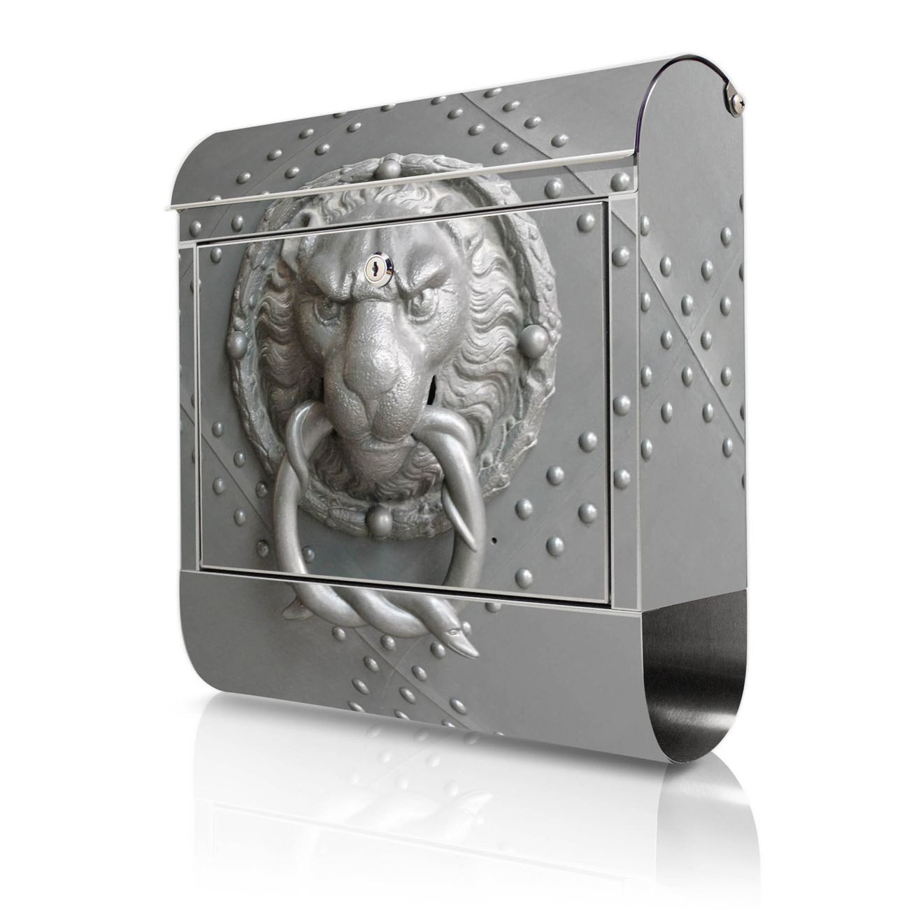 banjado Wandbriefkasten Edelstahl mit Motiv Eisentor (Wandbriefkasten groß, mit Zeitungsfach), 38 x 42,5 x12 cm