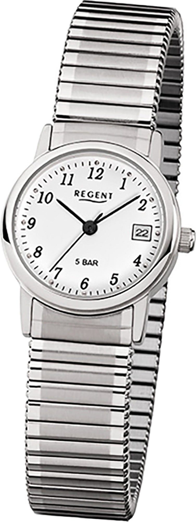 Regent Quarzuhr Regent Edelstahl Damen Uhr F-888 Quarzuhr, Damenuhr mit Edelstahlarmband, rundes Gehäuse, klein (ca. 25mm), Elega