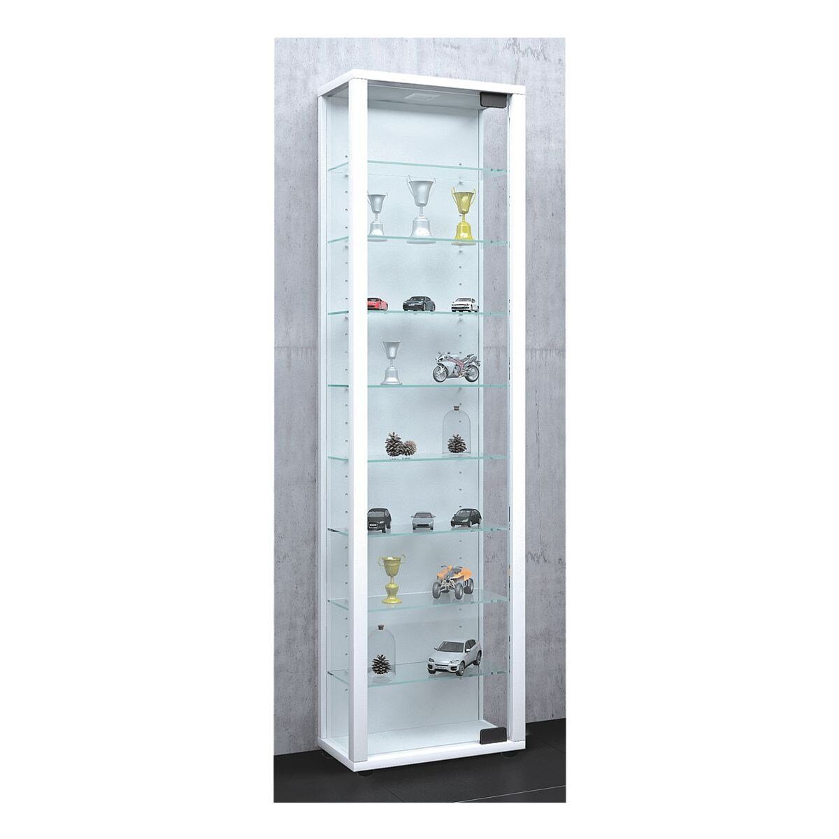 VCM Glasvitrine Edana Maxi LED rechteckig, mit Glastür und 8 Fachböden