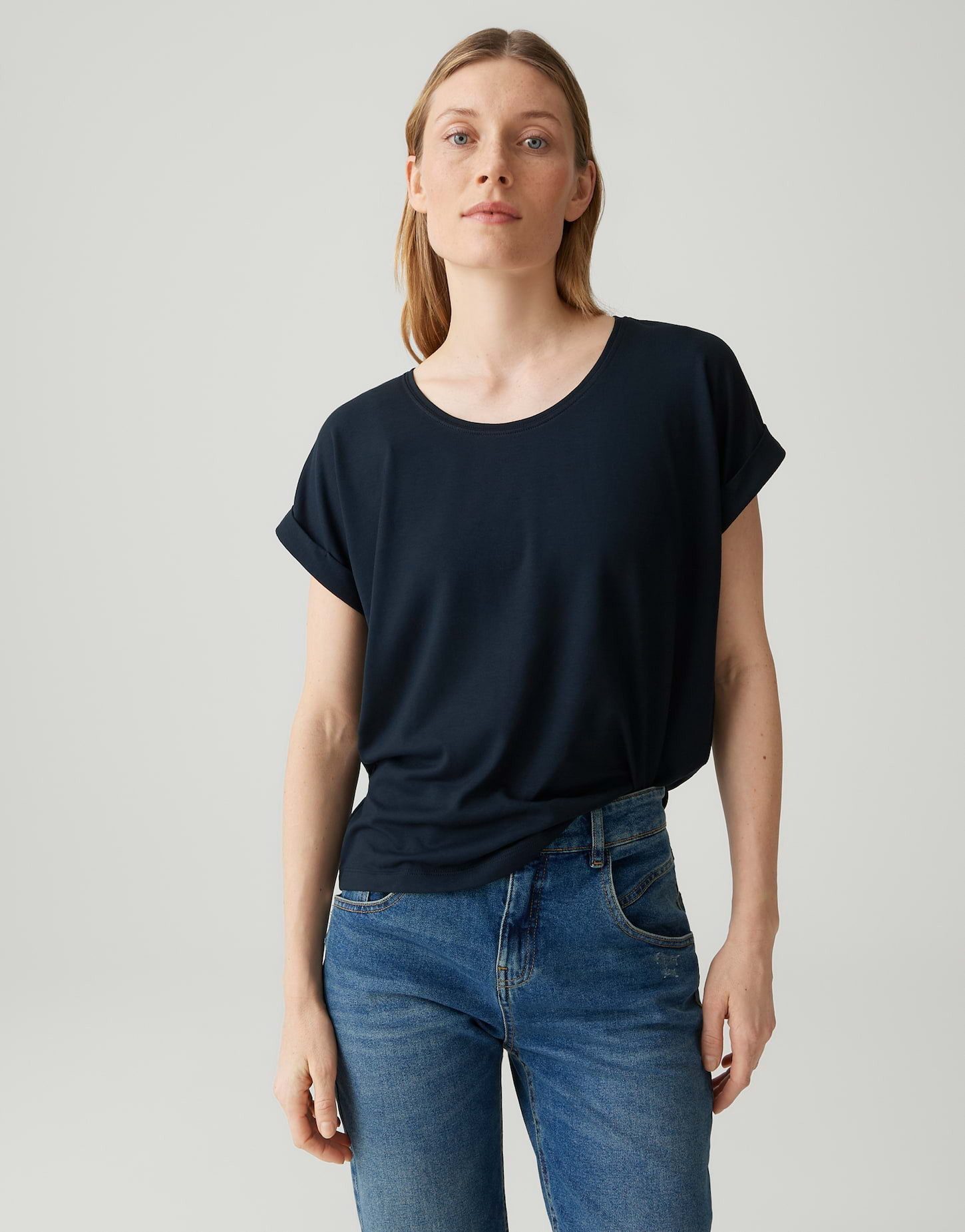 OPUS T-Shirt Sonebi aus glattem Jersey mit Stretchkomfort Der Aufschlag am Ärmel sorgt für eine entspannte Note