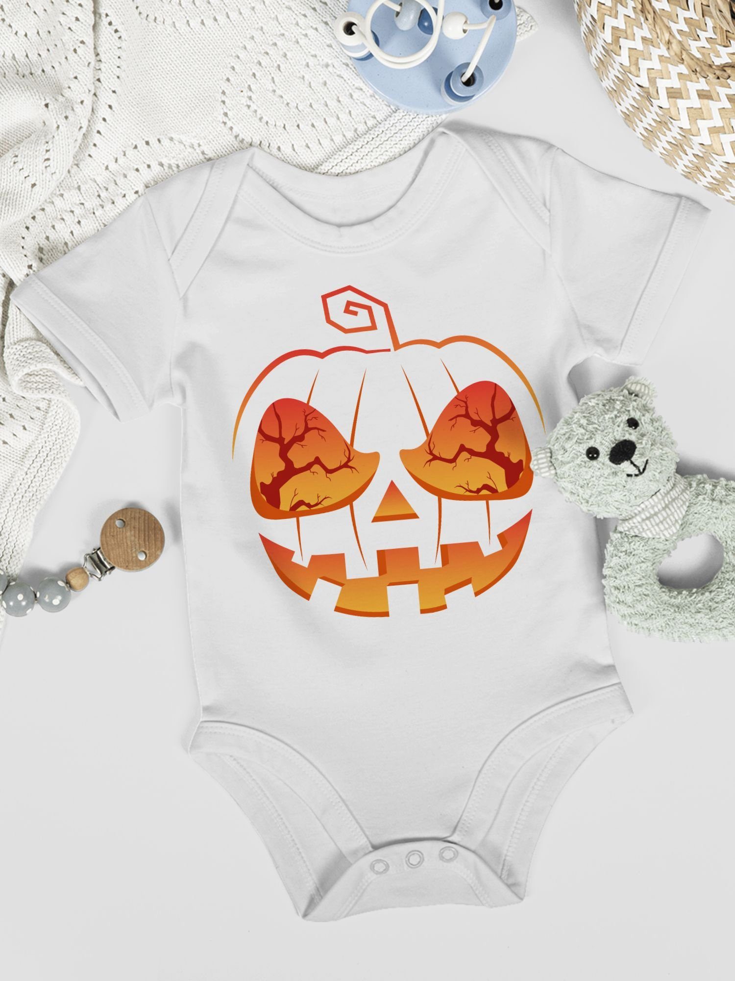 Gesicht Kürbis 2 Weiß Shirtracer Kürbis Kostüme für Kürbiskostüm Halloween Shirtbody Verkleidung Baby