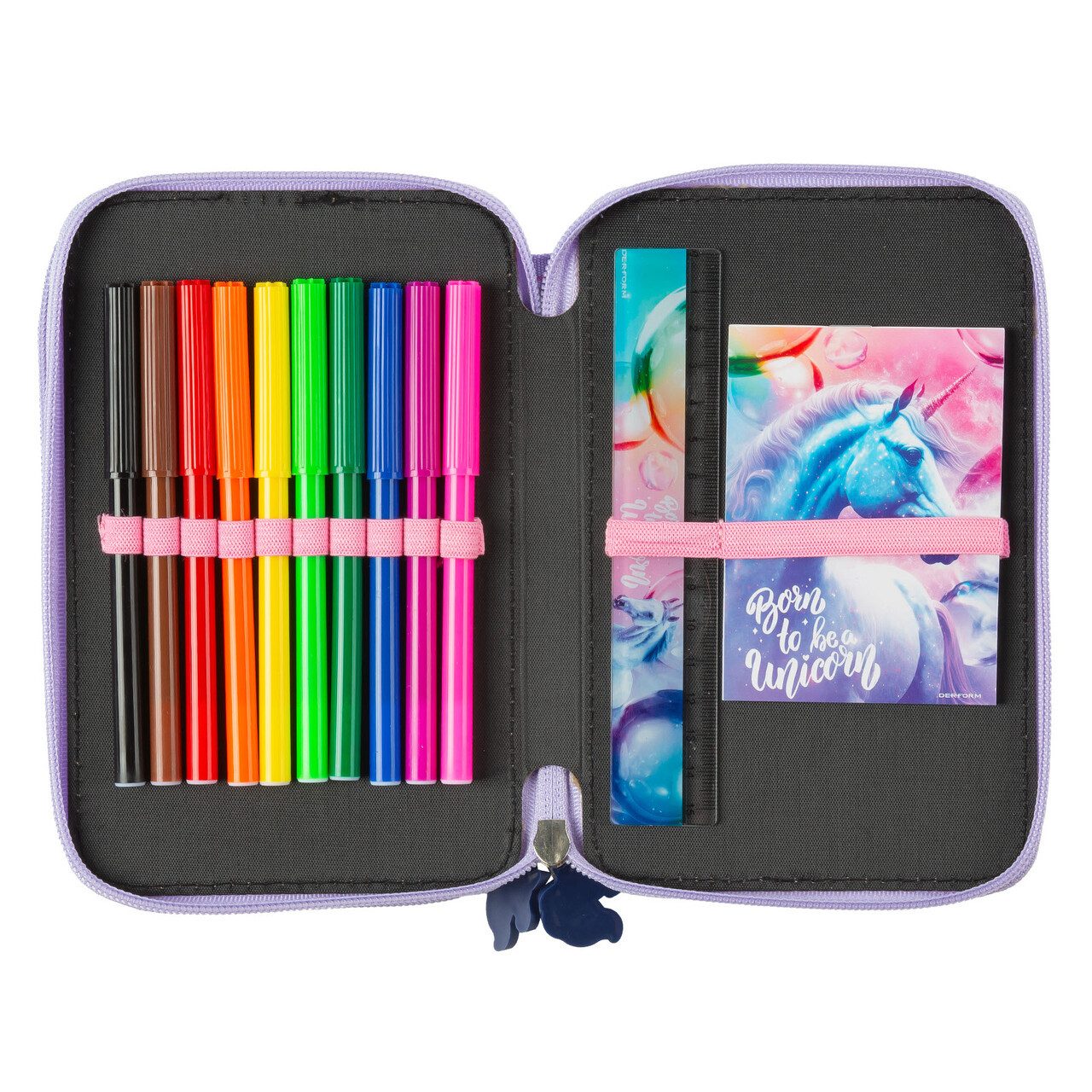 DERFORM Federtasche Einhorn Federmappe gefüllt 2 Fach Federmäppchen Stifte Etui Unicorn