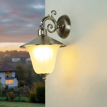 Licht-Erlebnisse Außen-Wandleuchte ANDROS, ohne Leuchtmittel, Wandlampe Rustikal Echt-Messing E14 in Nickel Haus Balkon