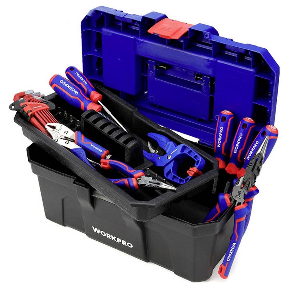 WorkPro Werkzeugkoffer WP283001 410 x 230 x 205 mm Werkzeugkasten unbestückt Blau, Schwarz