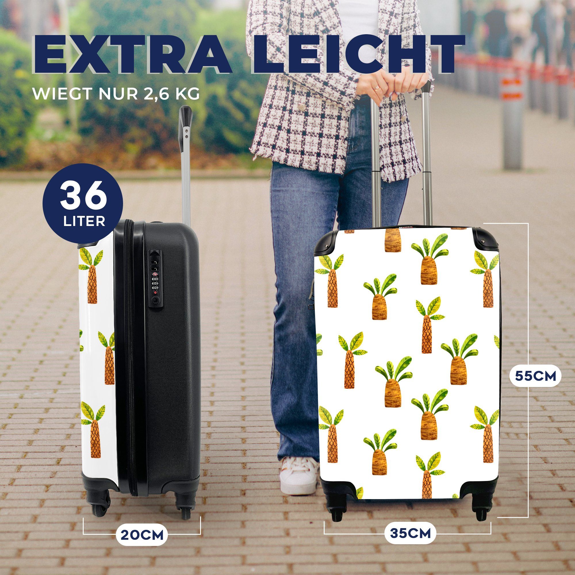 4 Reisetasche für Reisekoffer Dschungel Handgepäck Palme Trolley, Rollen, MuchoWow - Handgepäckkoffer Design, - rollen, Ferien, mit