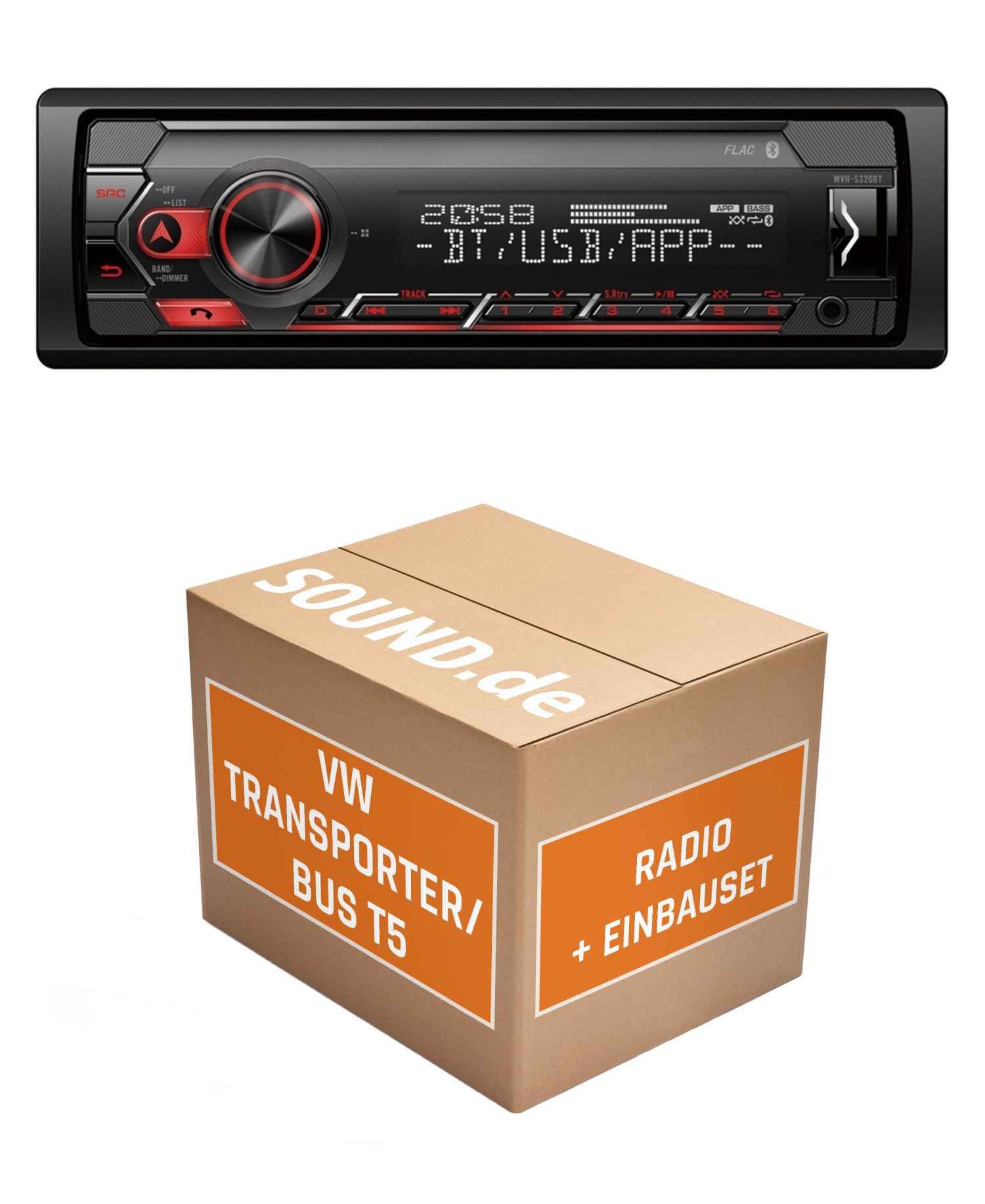 JUST SOUND best choice for caraudio Autoradio Pioneer MVH-S320BT für VW T5 LFB Dynaudio Rückfahrkamera USB Autoradio (RDS, Abnehmbares Bedienteil, AM/FM Radio, Animiertes Display, Bluetooth, AUX Eingang, 1 DIN)
