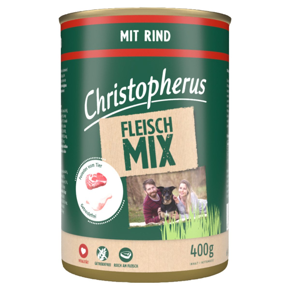 Christopherus Fleischmix mit Rind 400 g - 6 Stück, Nassfutter für: Hund