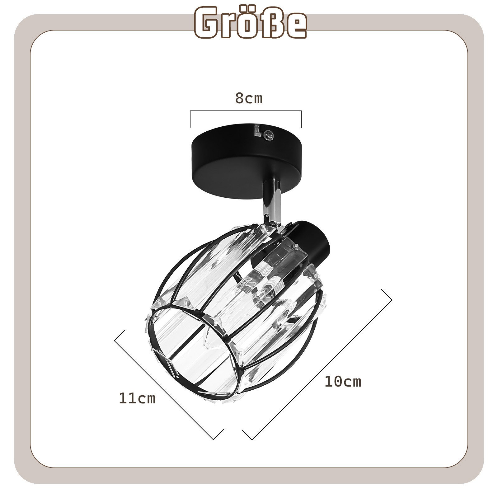 Nettlife Deckenstrahler Kristall Vintage Industrial Deckenspot Schwarz E14 350° schwenkbar, LED wechselbar, Retro Strahler Industrial Flurlampe für Flur Hotel