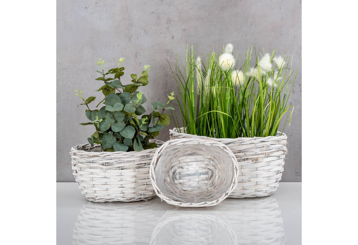 Thumbnail - Levandeo® Blumentopf, 3er Set Pflanzgefäß Weide B21-31cm Weiß Garten Pflanzkorb