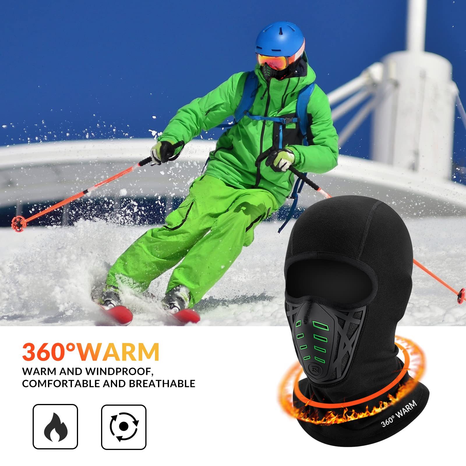 ROCKBROS Sturmhaube Winter Motorradmaske Skimaske Winddicht Balaclava für Outdoorsports Hohe Tragekomfort – Bild 5 von 5