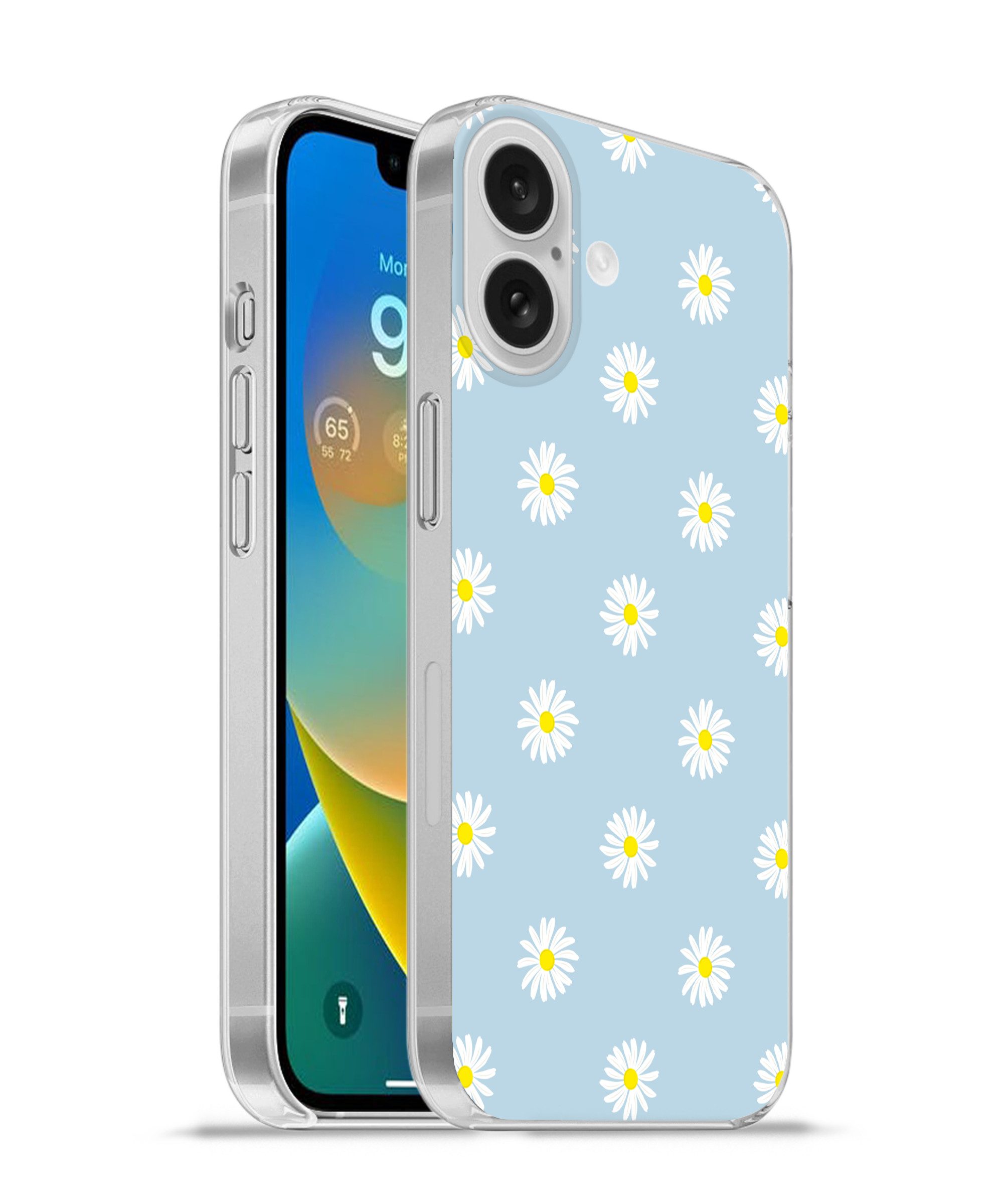 MuchoWow Handyhülle für Apple iPhone 16 Gänseblümchen - Pastell - Weiß - Blau - Blumen, Smartphone-Bumper, Print, Handy Schutzhülle Dünn