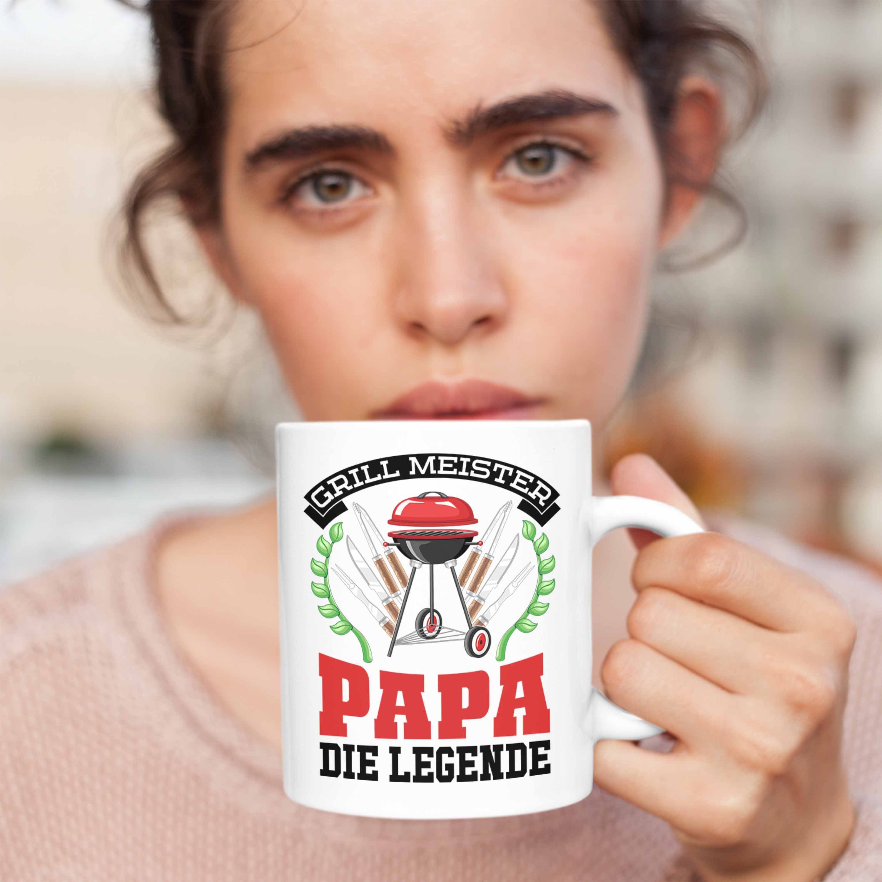 Geschenkidee Kaffeetasse Trendation Papa Weiss Sommer - Geschenk Vatertag Grillen Trendation Becher Tasse Tasse