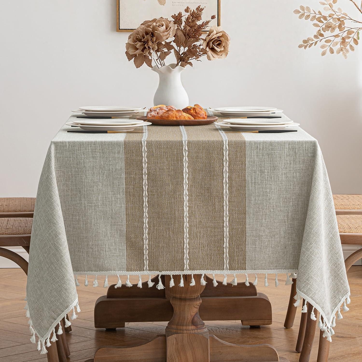 LuxusKollektion Tischdecke Tischdecke Streifen Khaki Leinenoptik 140x180cm (1-tlg)