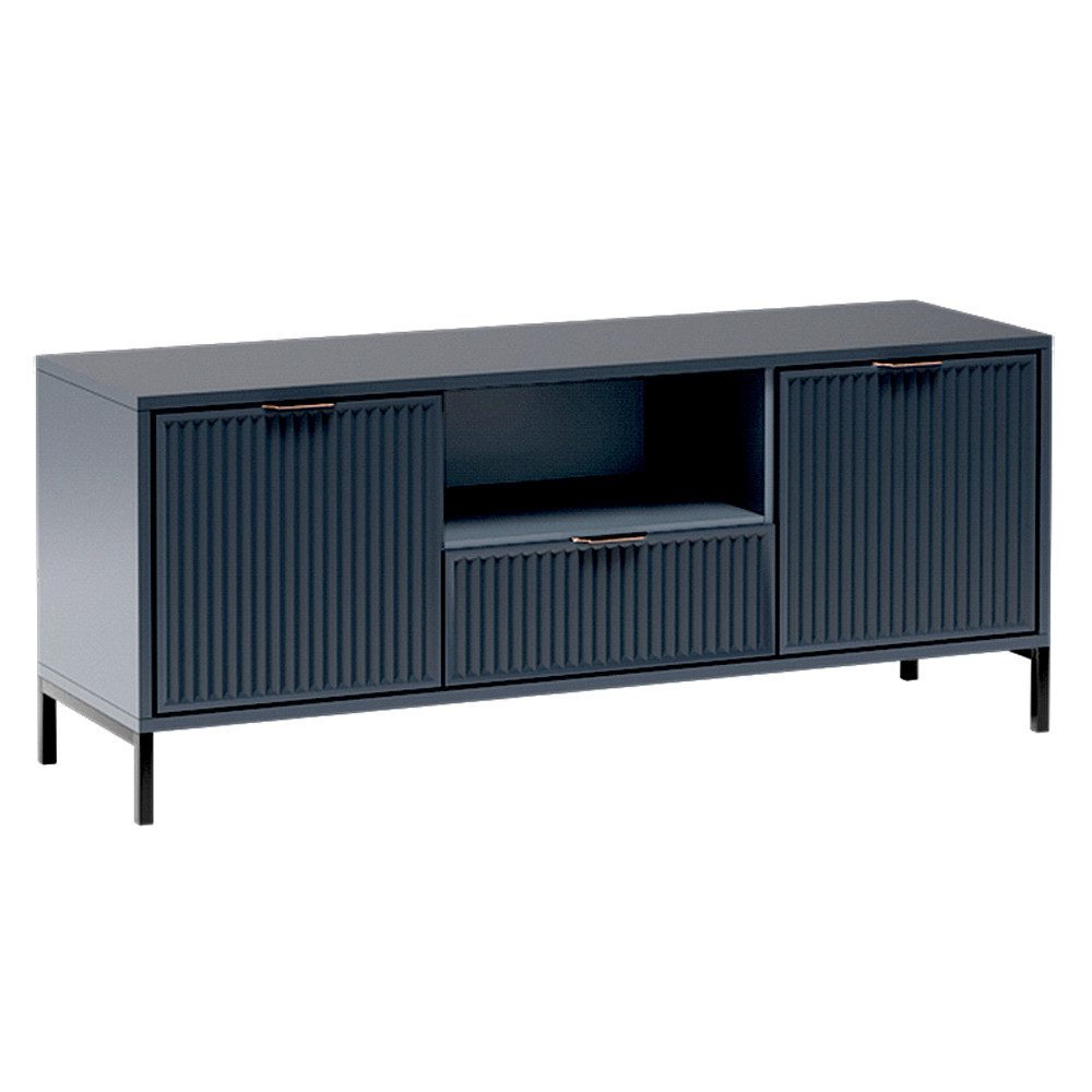 Lomadox Kommode LAURO-161, Fernsehtisch Fernsehschrank TV-Schrank Indigo blau Rillenoptik 135 cm