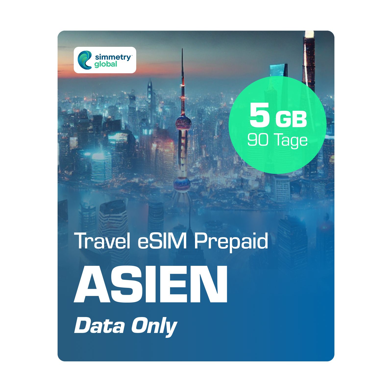 Simmetry Travel eSIM Asien Prepaidkarte, (eSIM für mehrere Länder in Asien, keine Roaming-Kosten, lokale Netze)