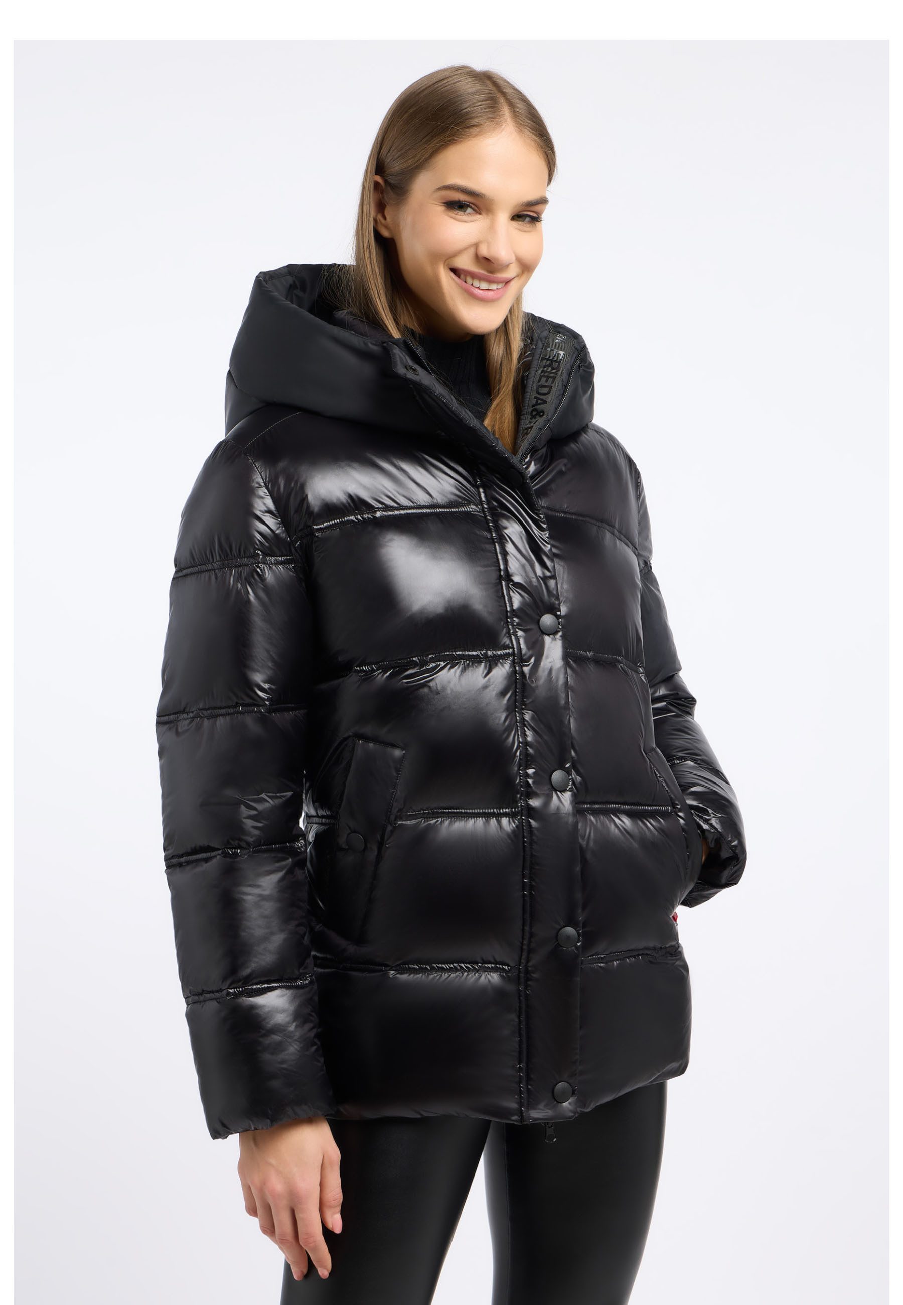 Frieda & Freddies Winterjacke Frieda & Freddies Pufferjacke im Materialmix mit Kapuze