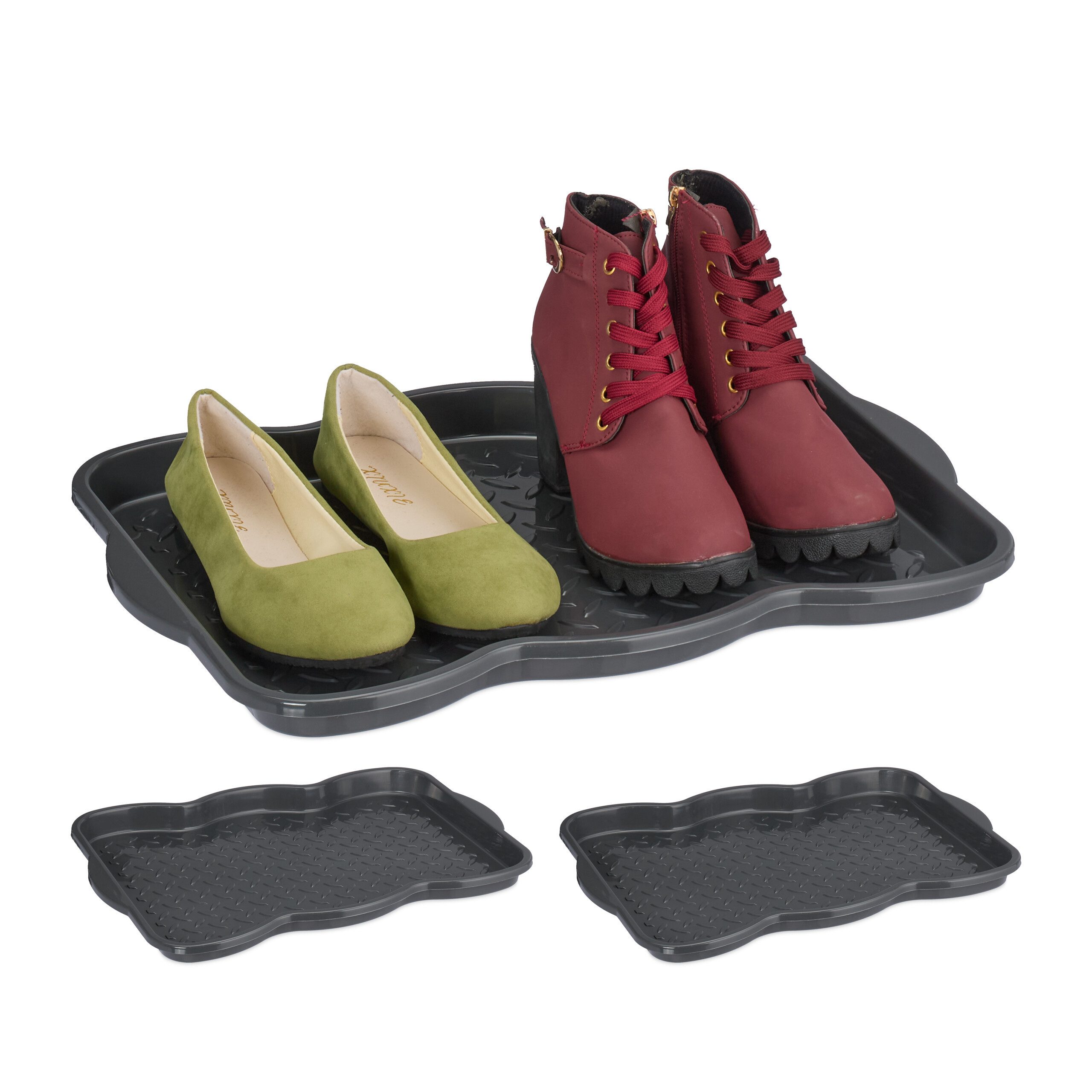 relaxdays Schuhabtropfschale 3er Set Schuhabtropfschale für 2 Paar (3er Set)