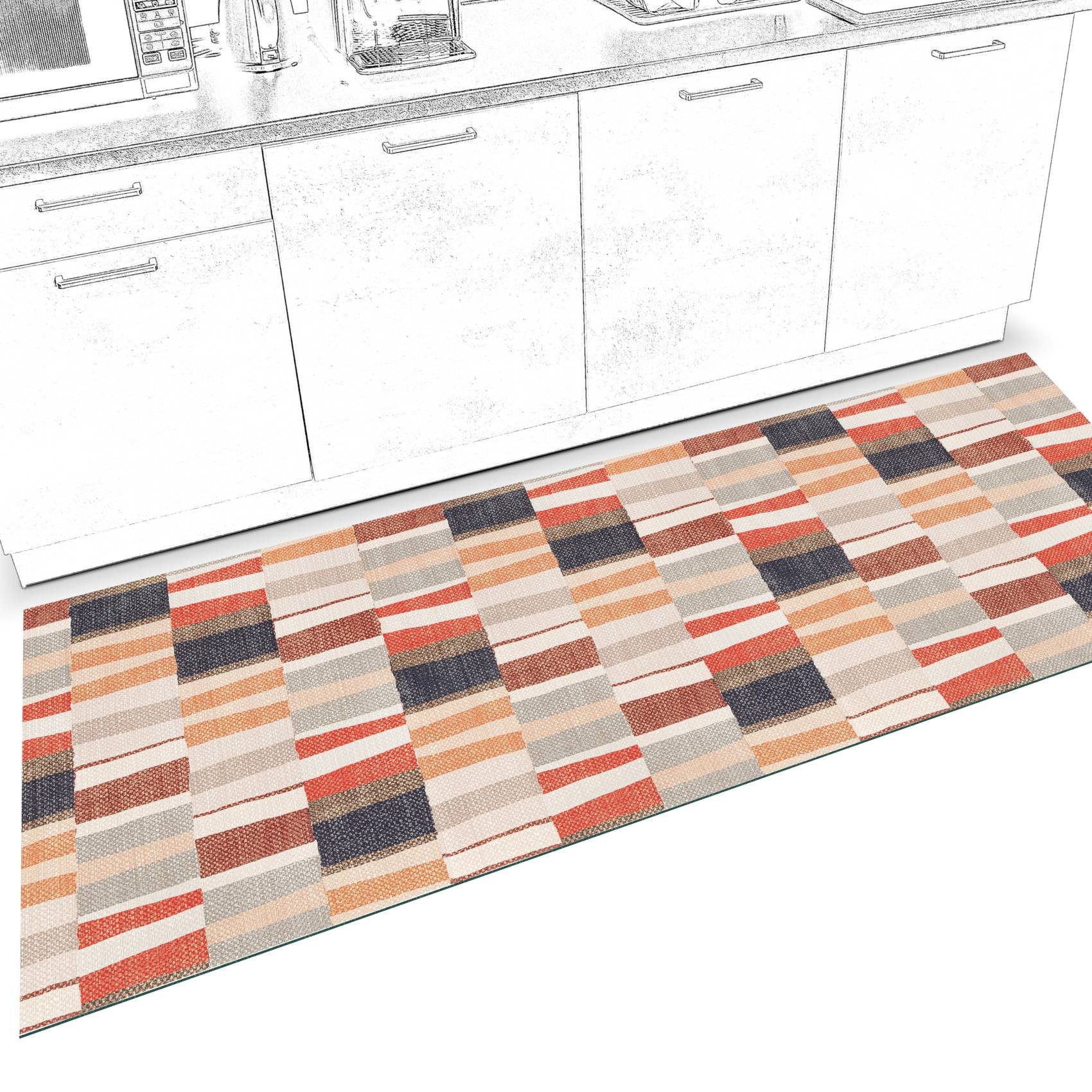 ANRO Küchenläufer Hochwertig Flurläufer Teppichläufer Textil, Eckig, Bodenläufer 100x52cm Line Patchwork Beige Grau pflegeleicht – Bild 2 von 5
