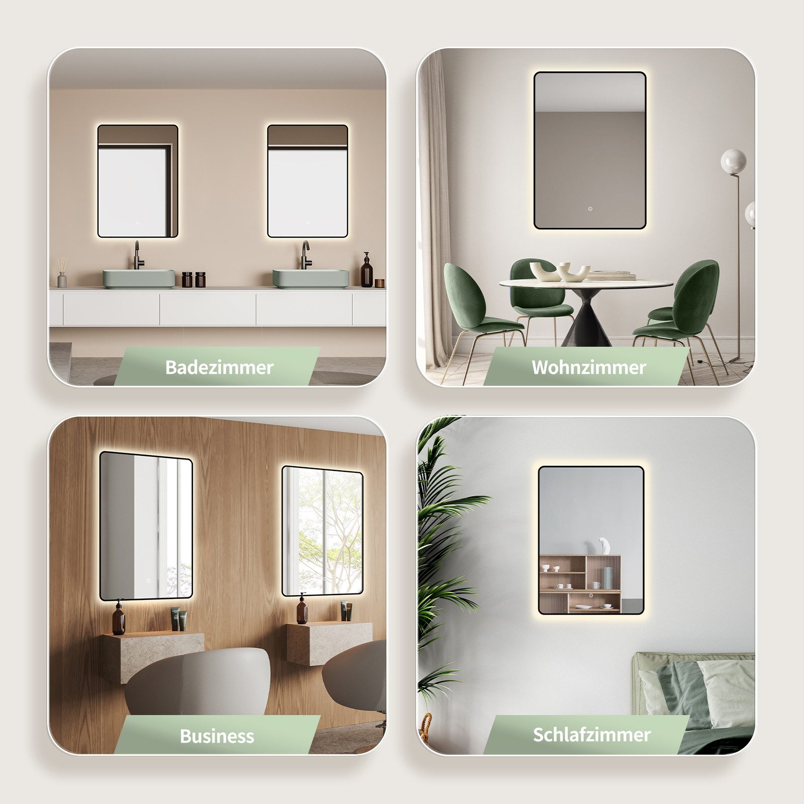 HOKO Badspiegel mit Beleuchtung, Badezimmerspiegel Schwarz/Gold/Weiß günstig online kaufen