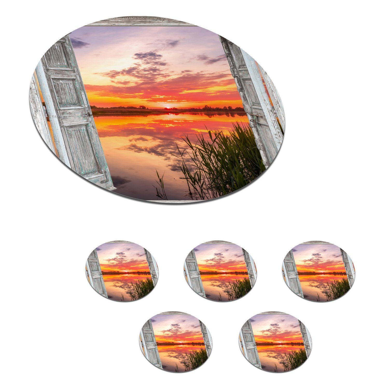 MuchoWow Glasuntersetzer Landschaft - Sonnenuntergang - Wasser - Aussicht, Zubehör für Gläser, 6-tlg., Getränkeuntersetzer, Tassenuntersetzer, Korkuntersetzer, Tasse, Becher