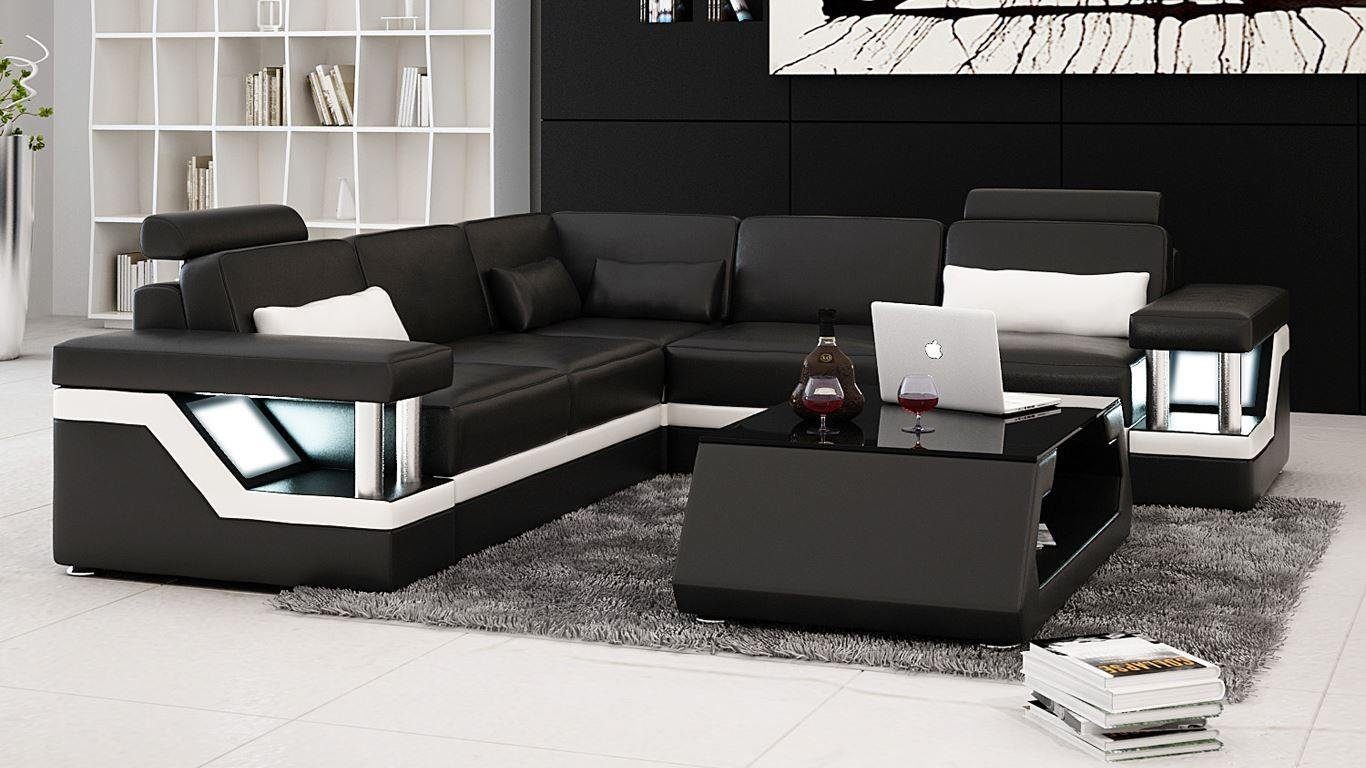 Made Polster Sofa in Couch Polsterecke Ecksofa Europe JVmoebel Schwarz/Weiß Leder Design Neu, Designer Sitzecke