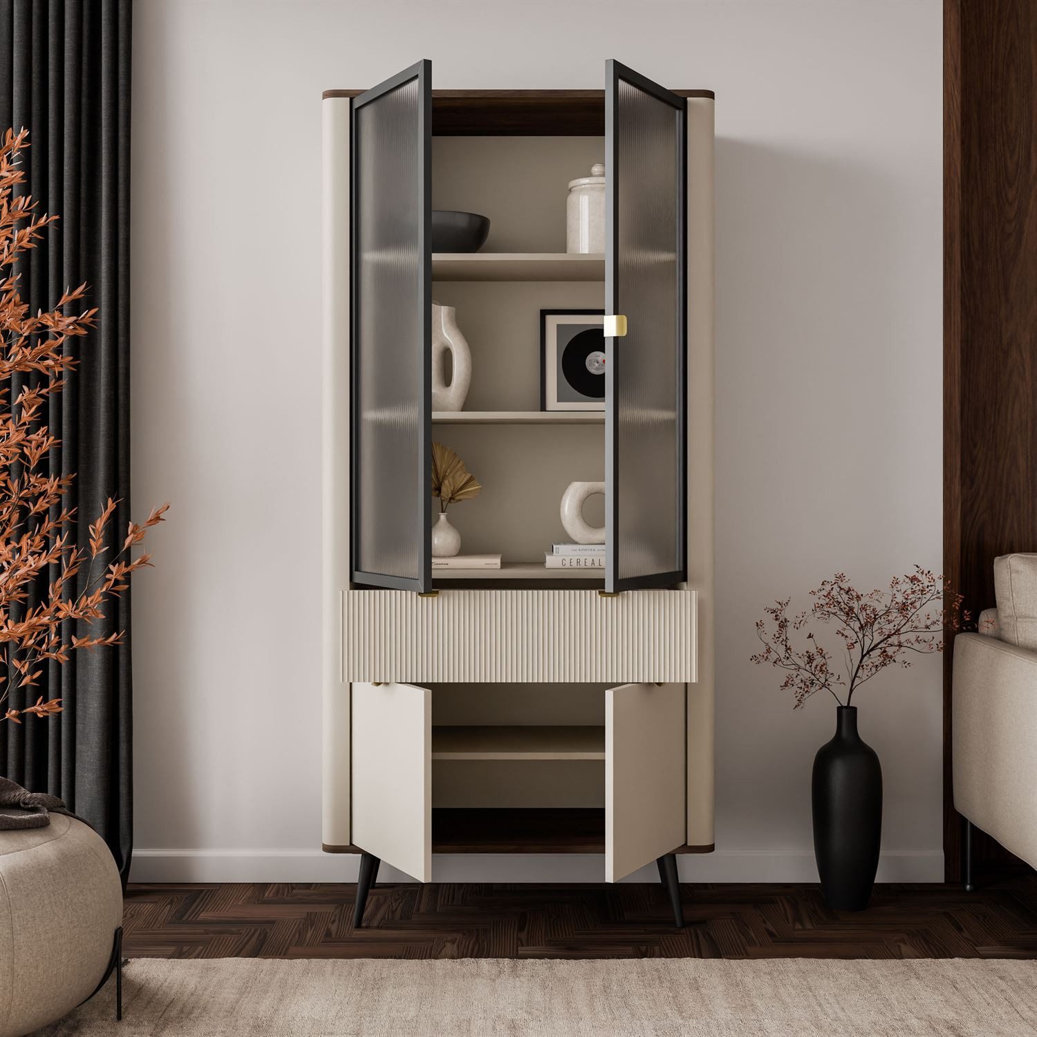 Lookway Vitrine AUTUMN 2D2W1S mit Schublade Breite: 90 cm, Höhe: 191 cm Tiefe: 40 cm – Bild 3 von 5