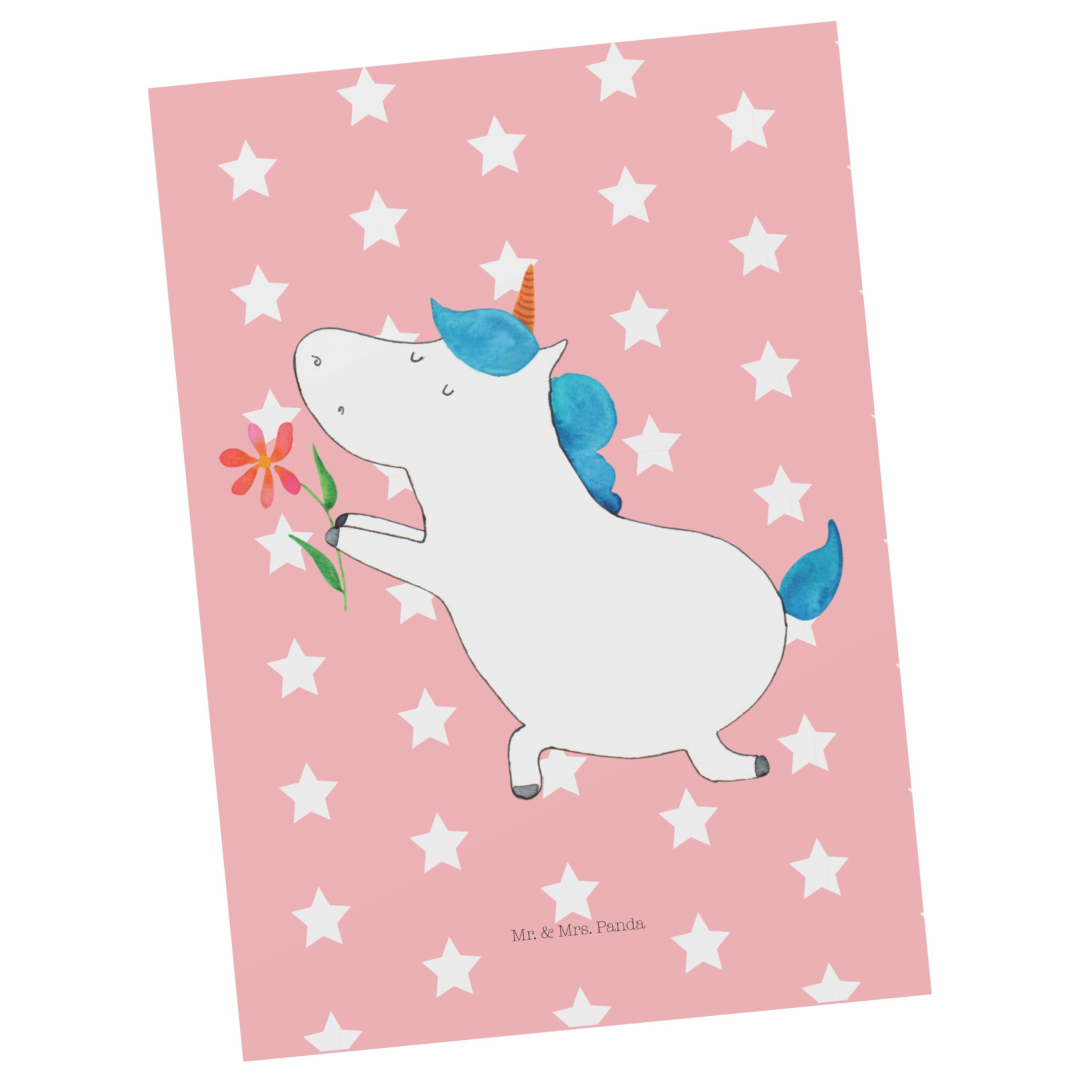 Mr. & Mrs. Panda Postkarte Einhorn Blume - Rot Pastell - Geschenk, Grußkarte, Heiratsantrag, Peg