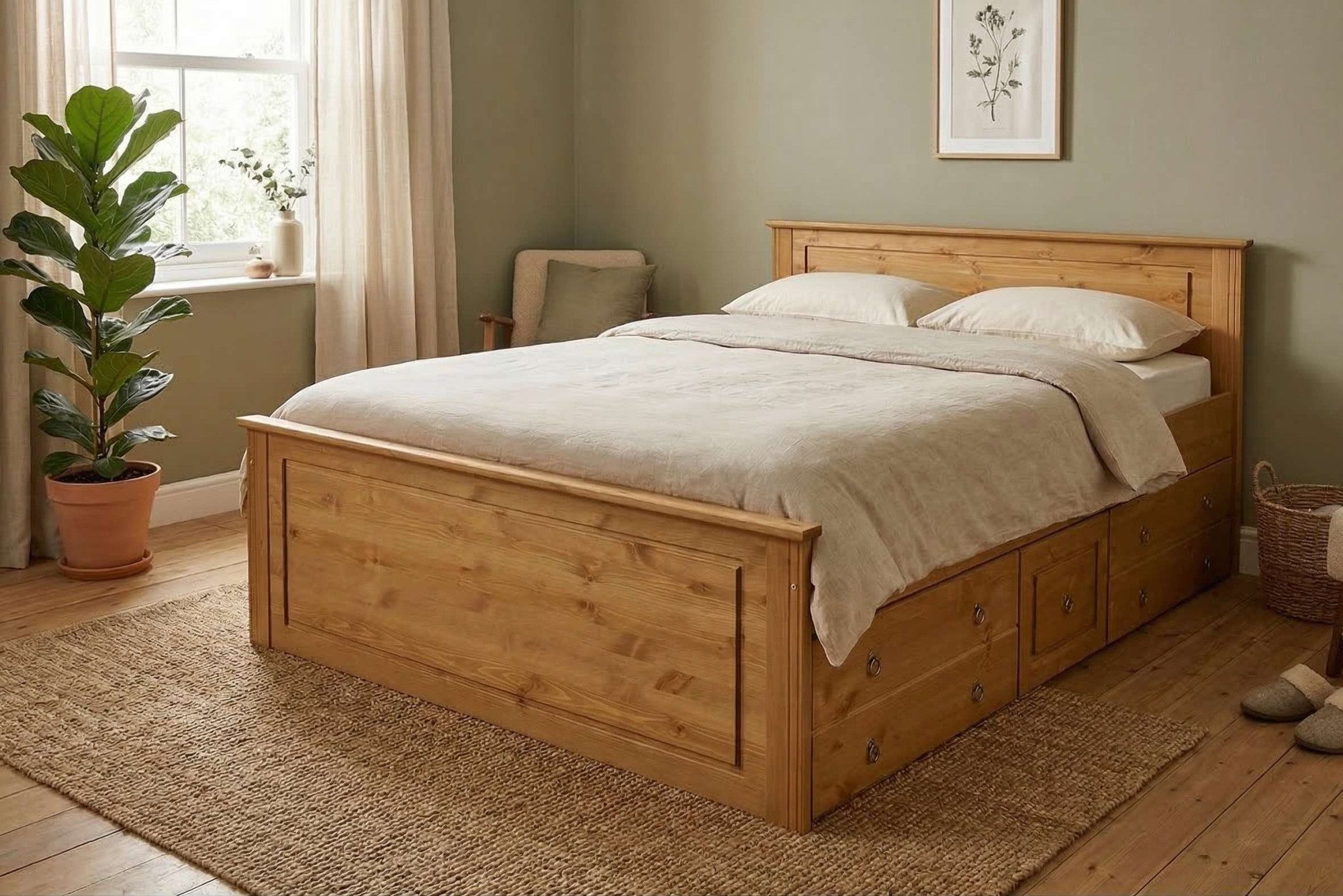 OTTO home Massivholzbett Hugo, FSC® zertifiziert, Landhausstil, zeitlos und edel (auch als Super Sparset inklusive Schubkästen), Stauraumbett, extra belastbar, Made in EU, viele Breiten