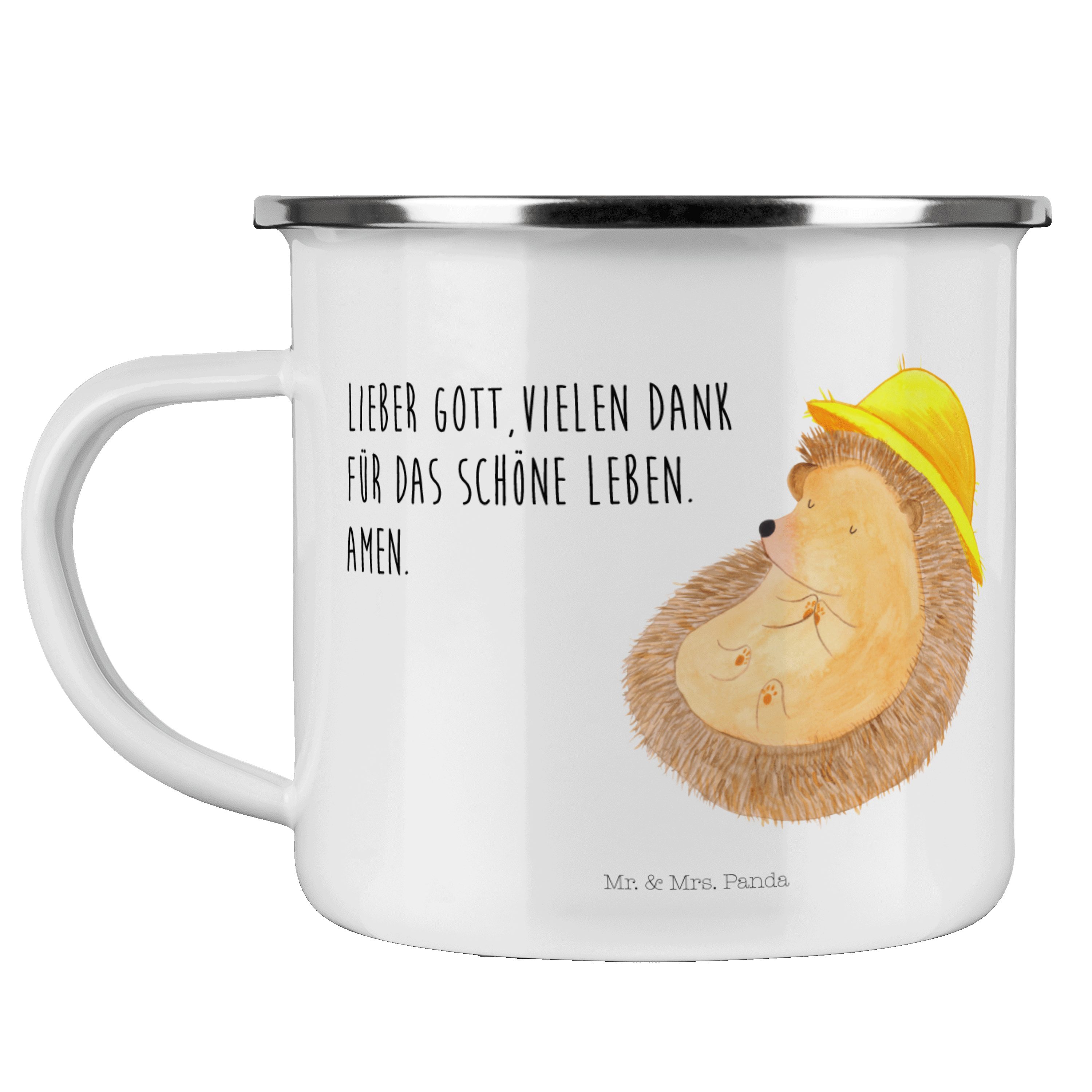 Mr. & Mrs. Panda Becher Igel betet - Weiß - Geschenk, lustige Sprüche, Dankbarkeit, Tiere, Ca, Emaille