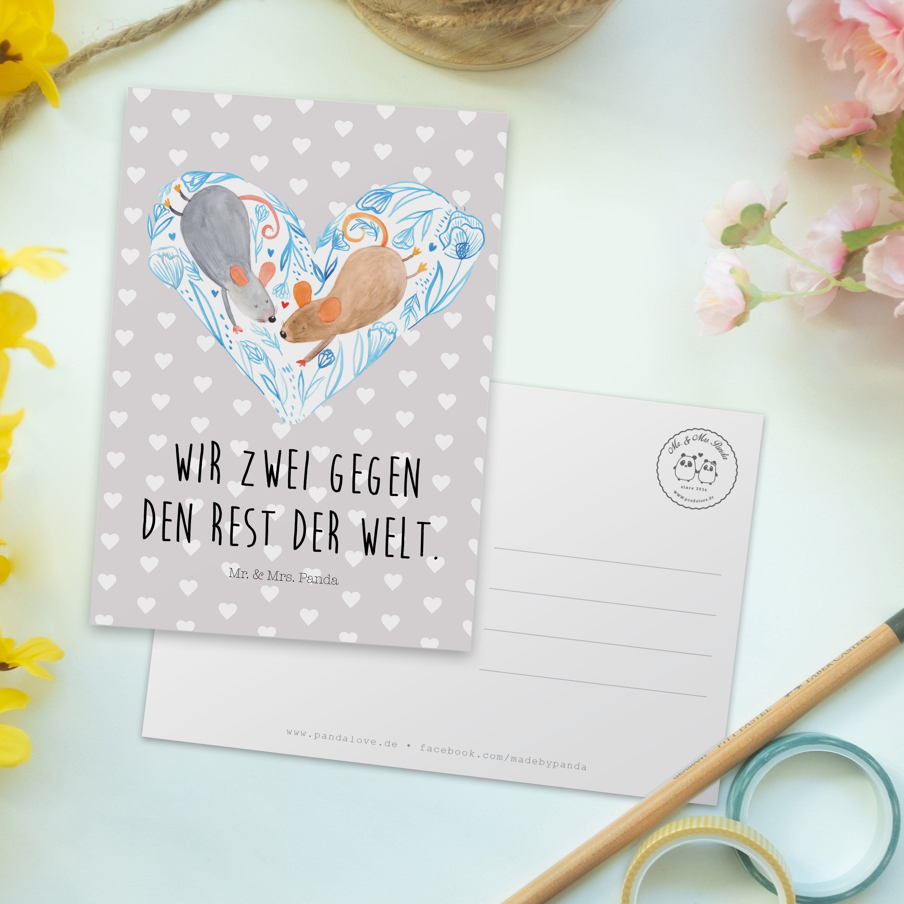 zweit, Grau Gesch Liebe, zu - Ehemann, Herz Postkarte Panda & - Mr. Geschenk, Mrs. Pastell Mäuse