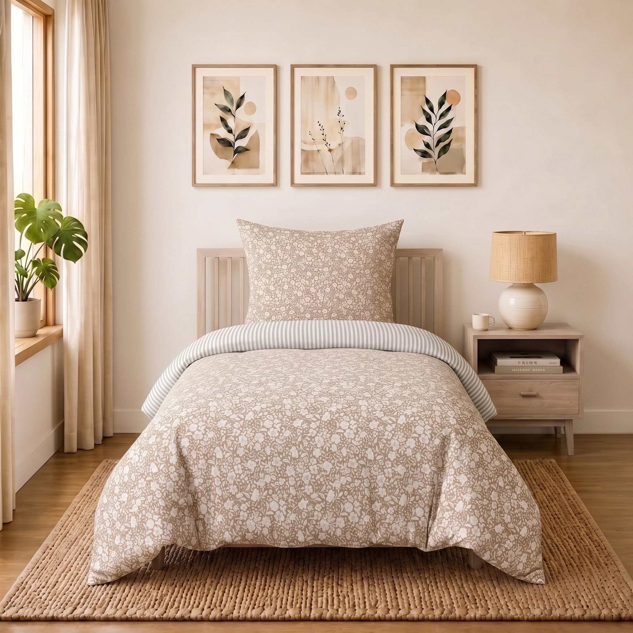 Buymax Bettwäsche Meadow Wendebettwäsche sets für Einzel- und Doppelbetten, Polycotton, 2 teilig, Bettbezug-Set 135x200 cm Reißverschluss, 60% Baumwolle, 40% Polyester
