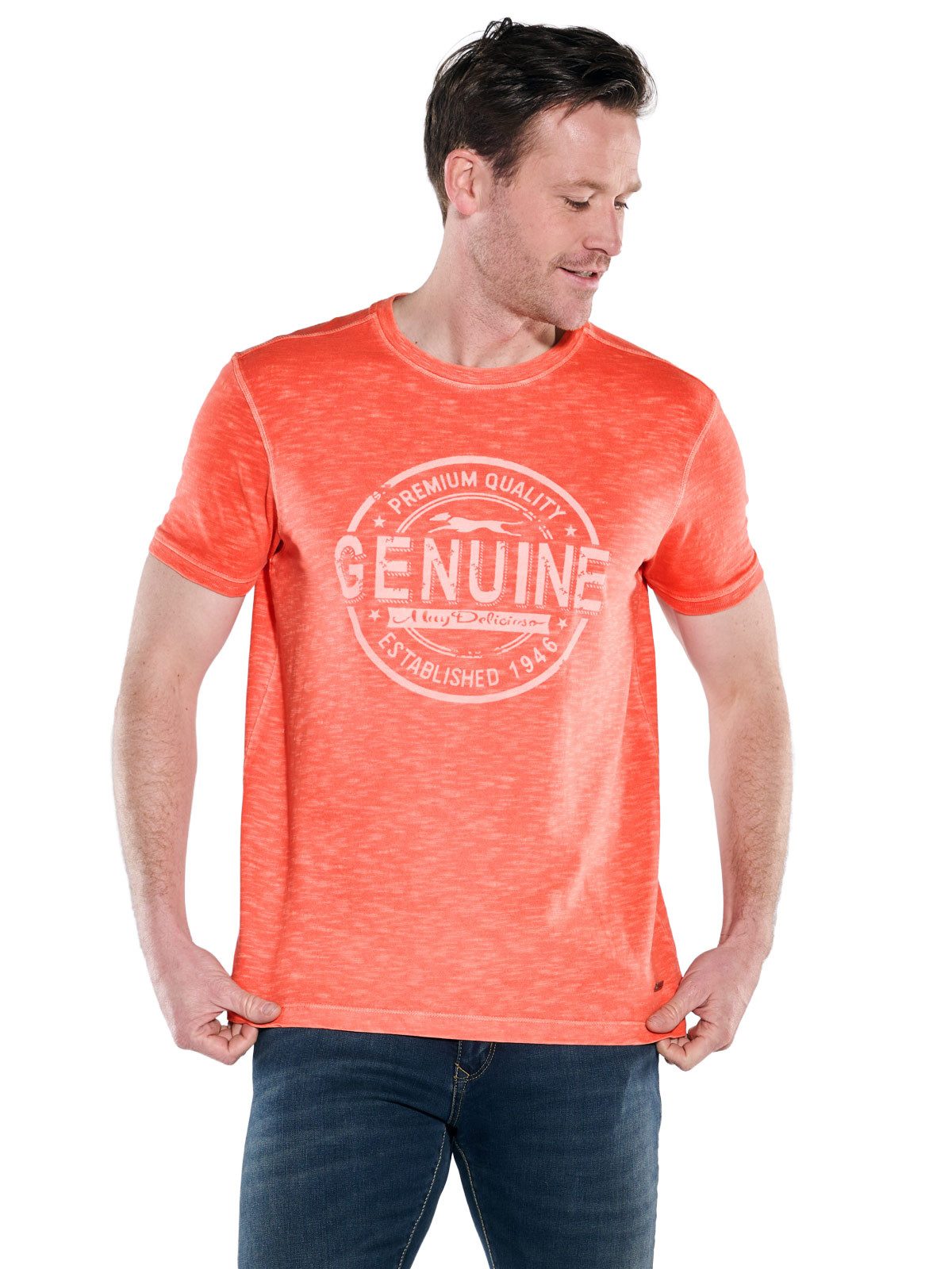 Engbers T-Shirt Herren Rundhals Print T-Shirt mit Flammstruktur, Hellrot