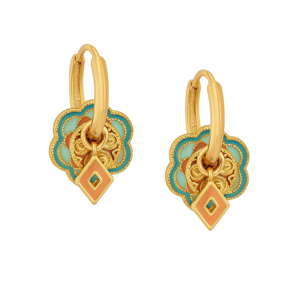 RAIKOU Creolen-Set Abnehmbare Kupfer Ohrringe vergoldet Damen – Emaille Design (3-Teil, 4-Teil), Vintage-Stil mit dezenter, luxuriöser Eleganz