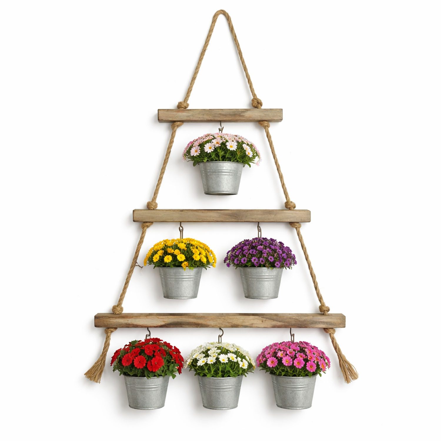 Mojawo Blumenkasten Holz Leiter Deko Blumenampel Holz Wanddekoration + Haken B38xT2xH68cm